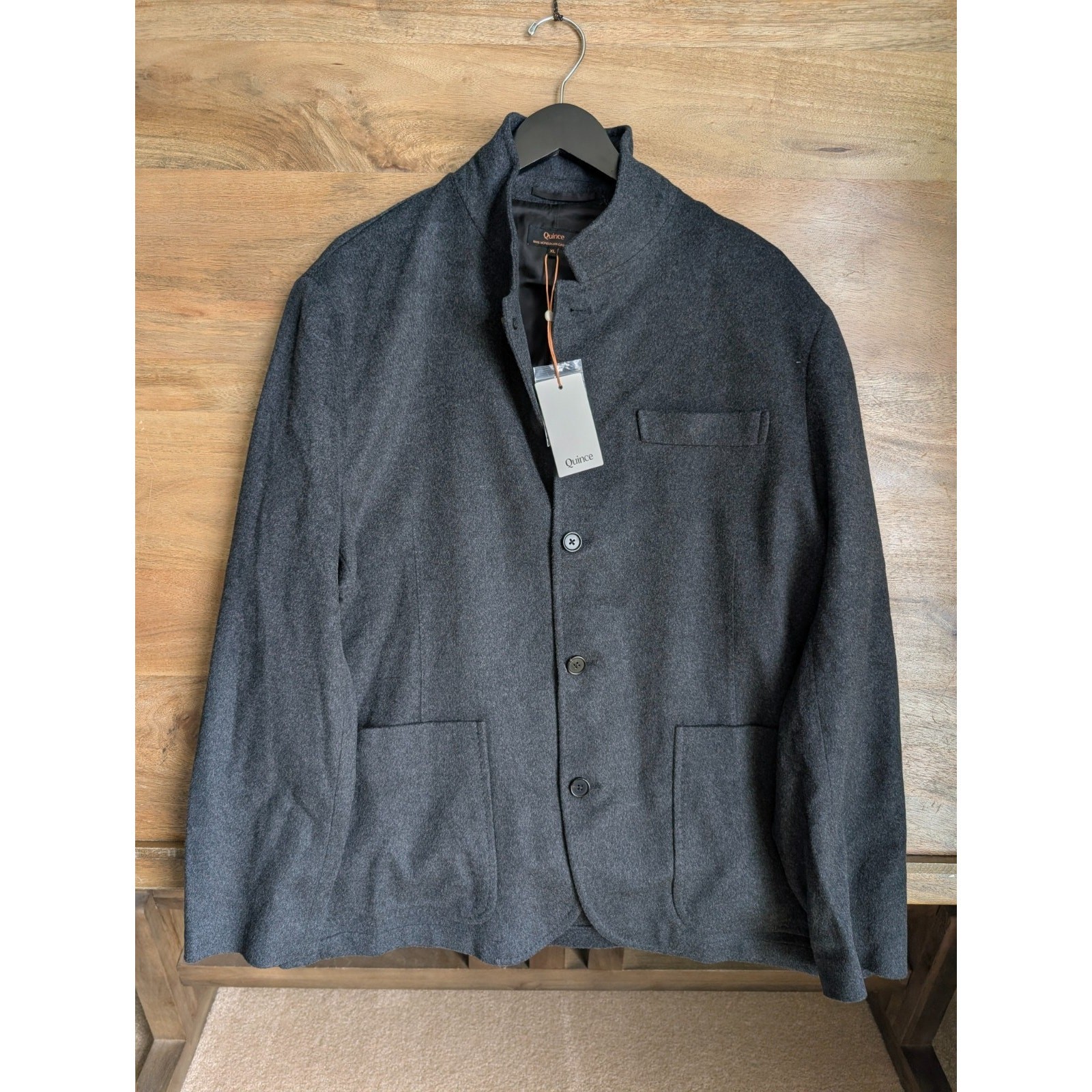 NWT Quince Blazer Mens XL Heather Graphite Mongolian Cashmere Stand-Up Collar