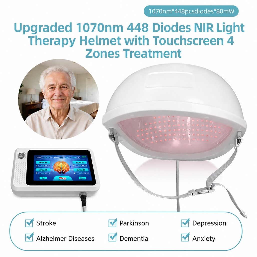 448Diodes 1070nm NIR Light Therapy Brain Helmet Touchscreen for Stroke Parkinson