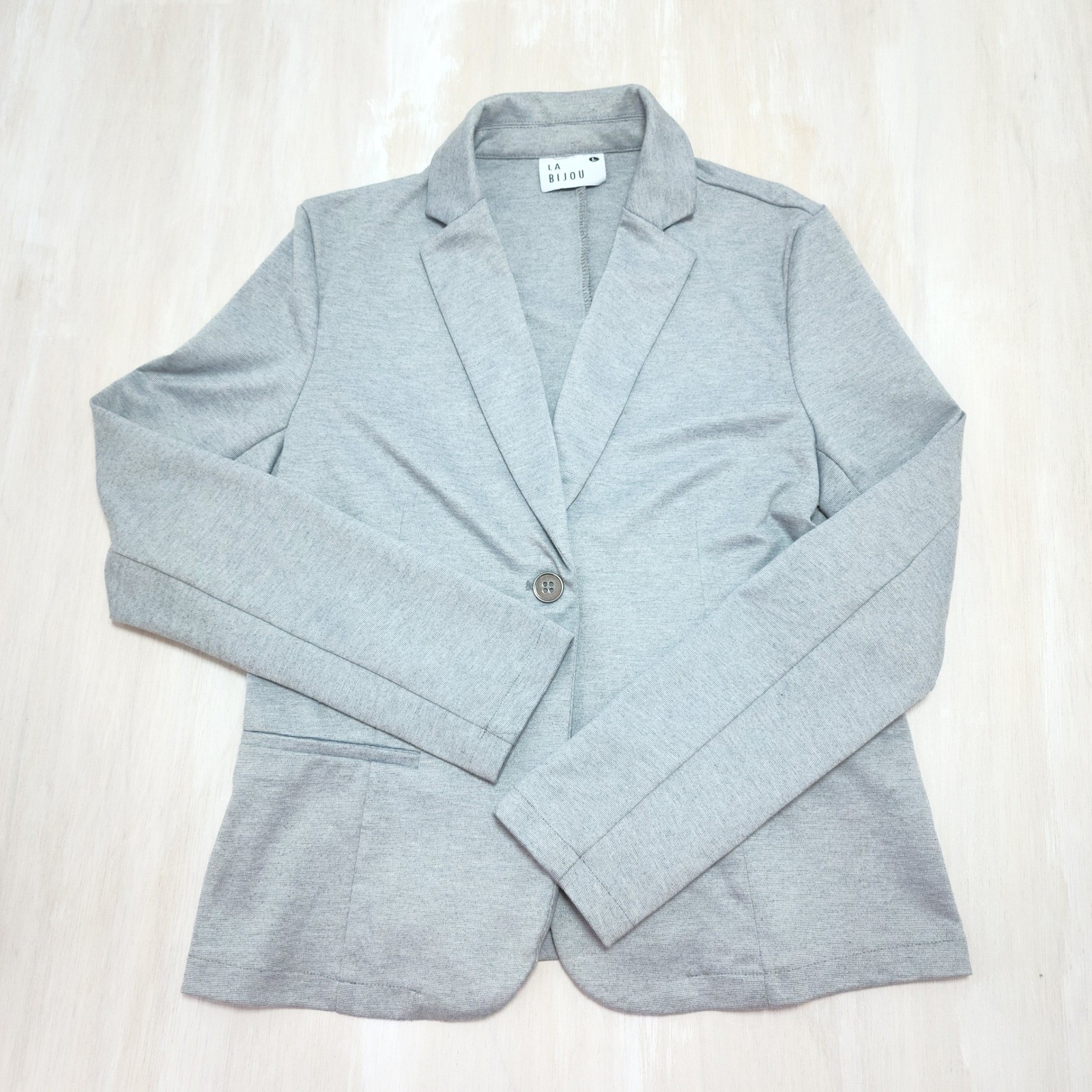 La Bijou Womens Heather Grey Knit Single Button Blazer Jacket Size Large La Bijou Womens Heather Grey Knit Single Button Blazer Jacket Size Large