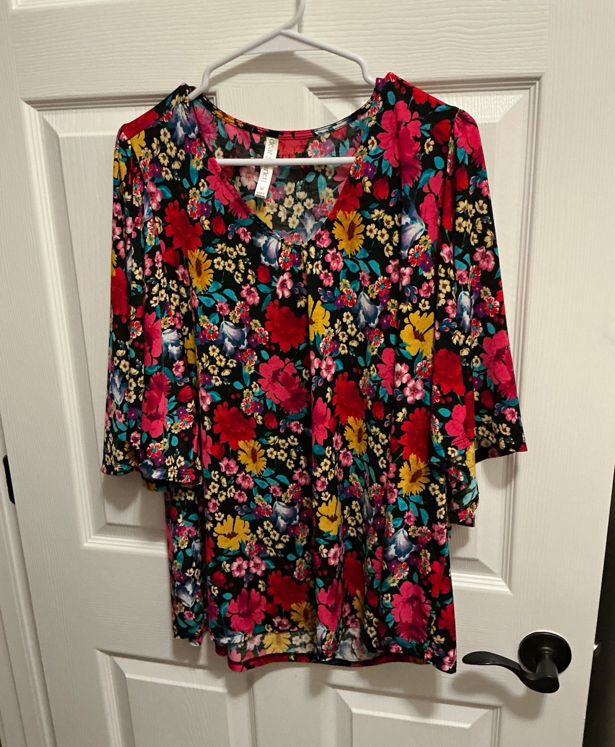 dear scarlett Multicolor Floral V-Neck 3/4 Sleeve Pullover Blouse Size XL