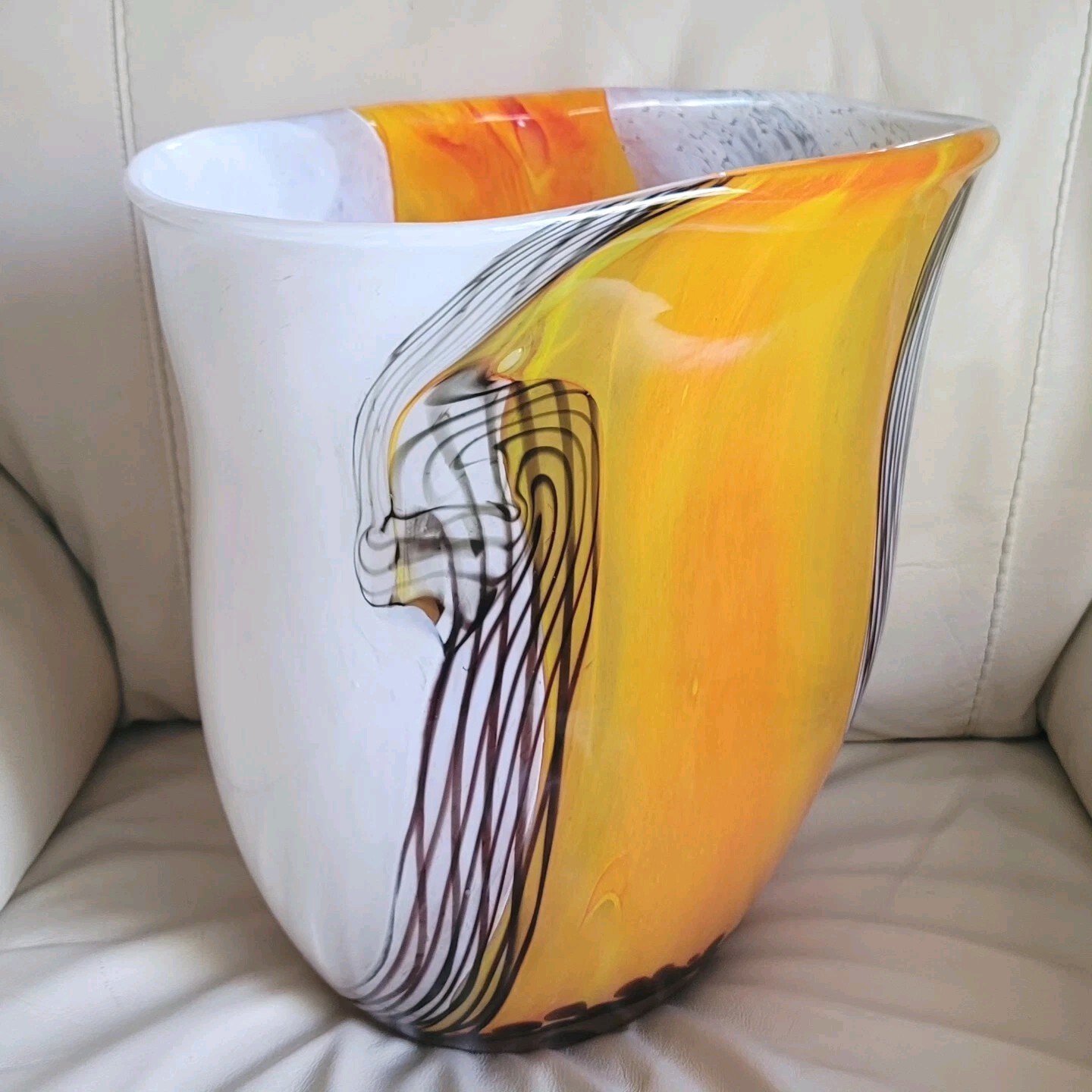 Vintage Jozefina Krosno Poland Danube Art Glass Vase Large Hand Blown Ltd /20