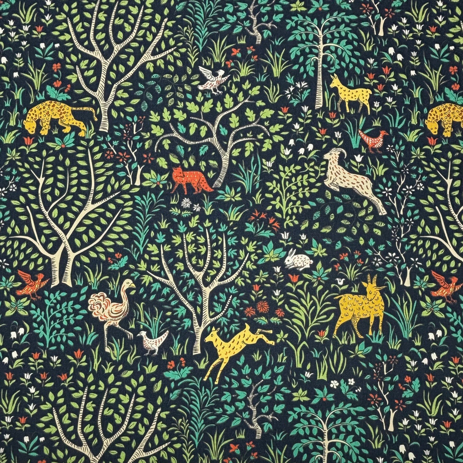 ROBERT ALLEN FOLKLAND ADMIRAL BLUE CHEETAH FOREST ANIMALS FABRIC BY YARD 54