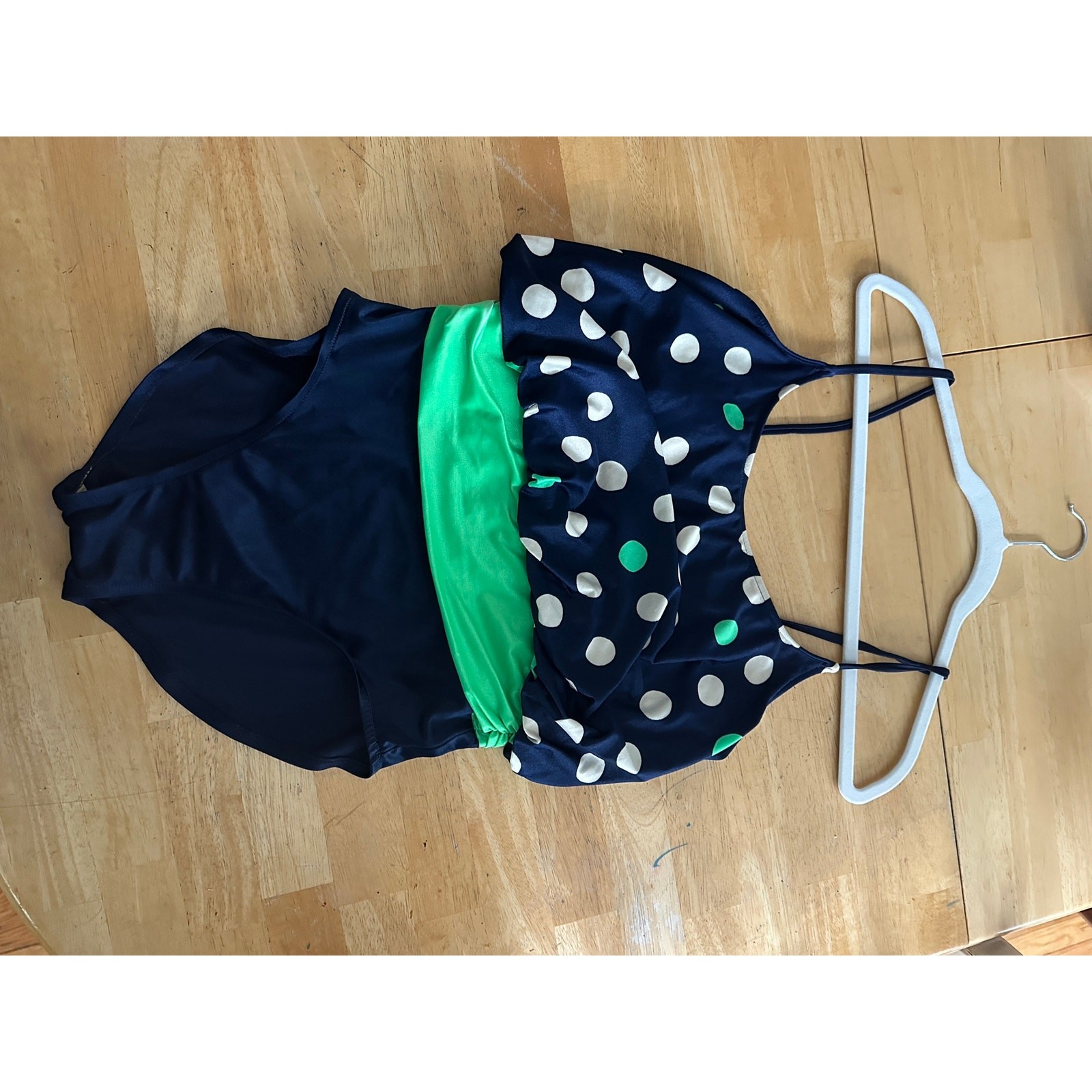 Palm point Vintage bathing suit navy green polka dots