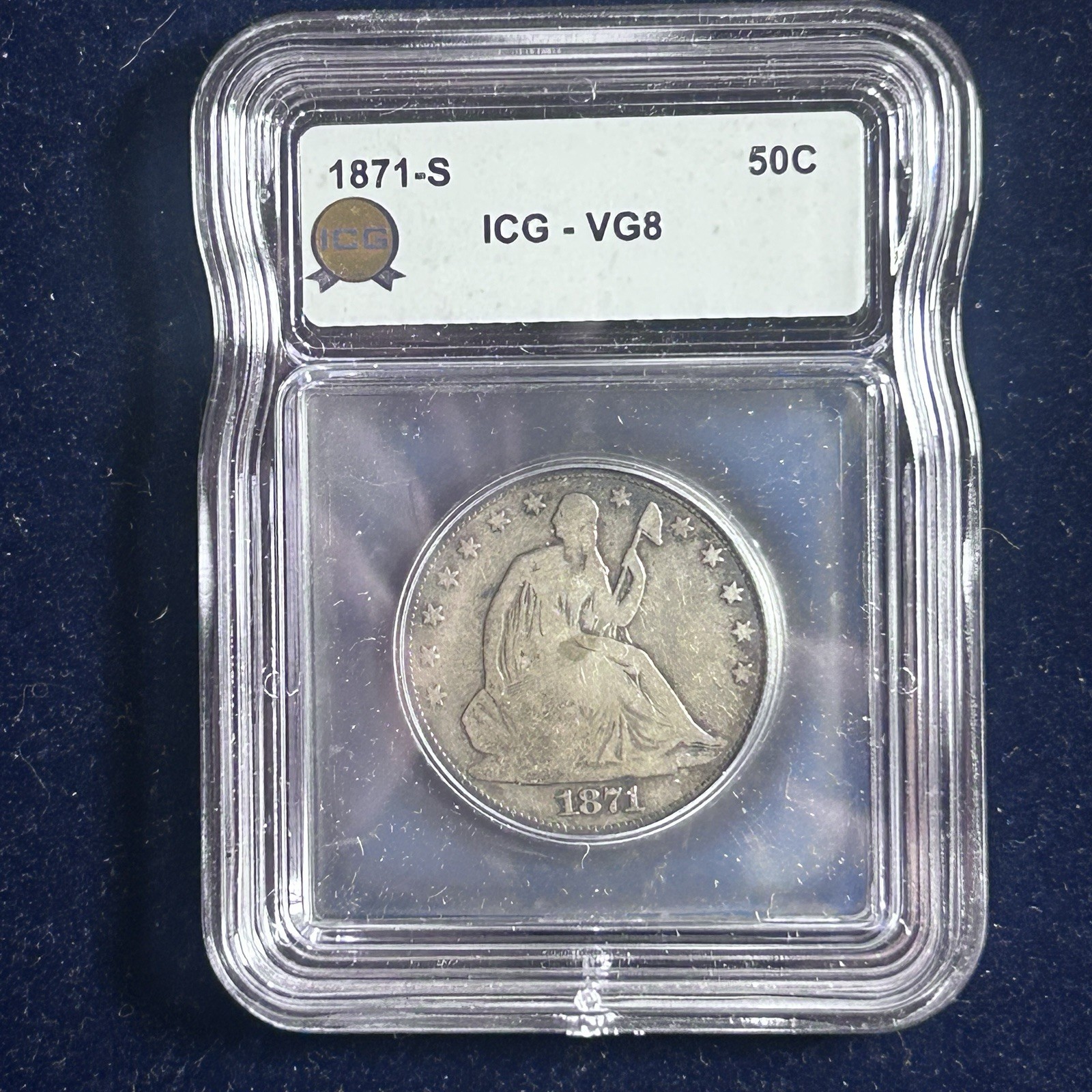 1871S, 50C ICG VG8. Seated Liberty Half Dollar 1871S, 50C ICG VG8. Seated Liberty Half Dollar