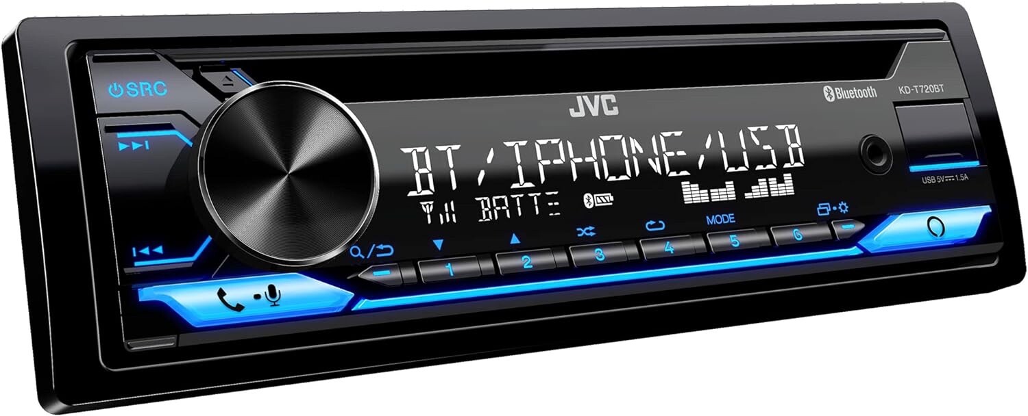 NEW JVC KD-T720BT 1-DIN, AM/FM/CD Car Audio Receiver w/ Bluetooth, USB