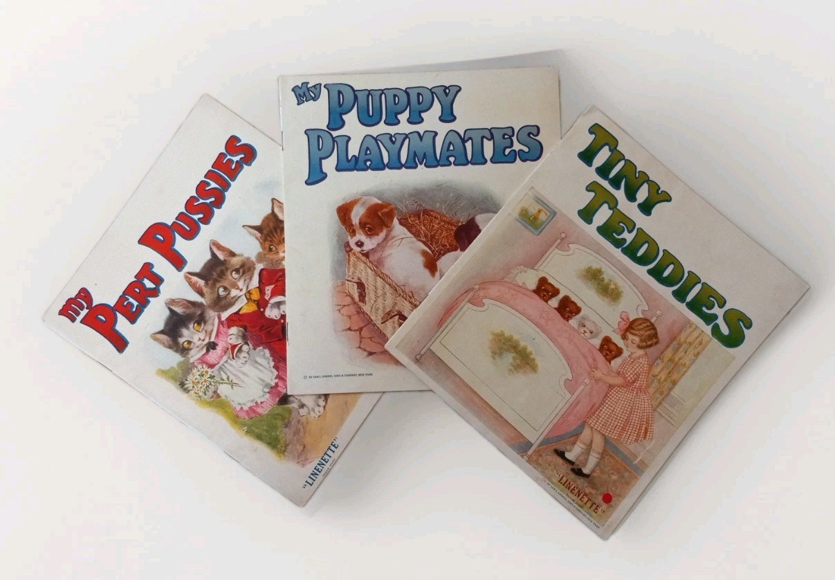 Vintage 1938 Lot Of 3 Linenette, Samuel Gabriel, Puppies, Teddies, Kitty Cats VG Vintage 1938 Lot Of 3 Linenette, Samuel Gabriel, Puppies, Teddies, Kitty Cats VG