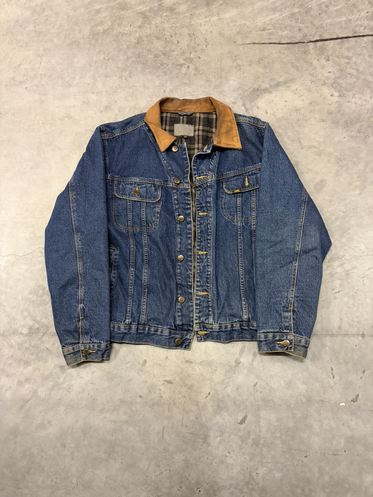Vintage 70’s 80’s Lee Men\'s Denim Jacket Lined Corduroy CollarBlue XL