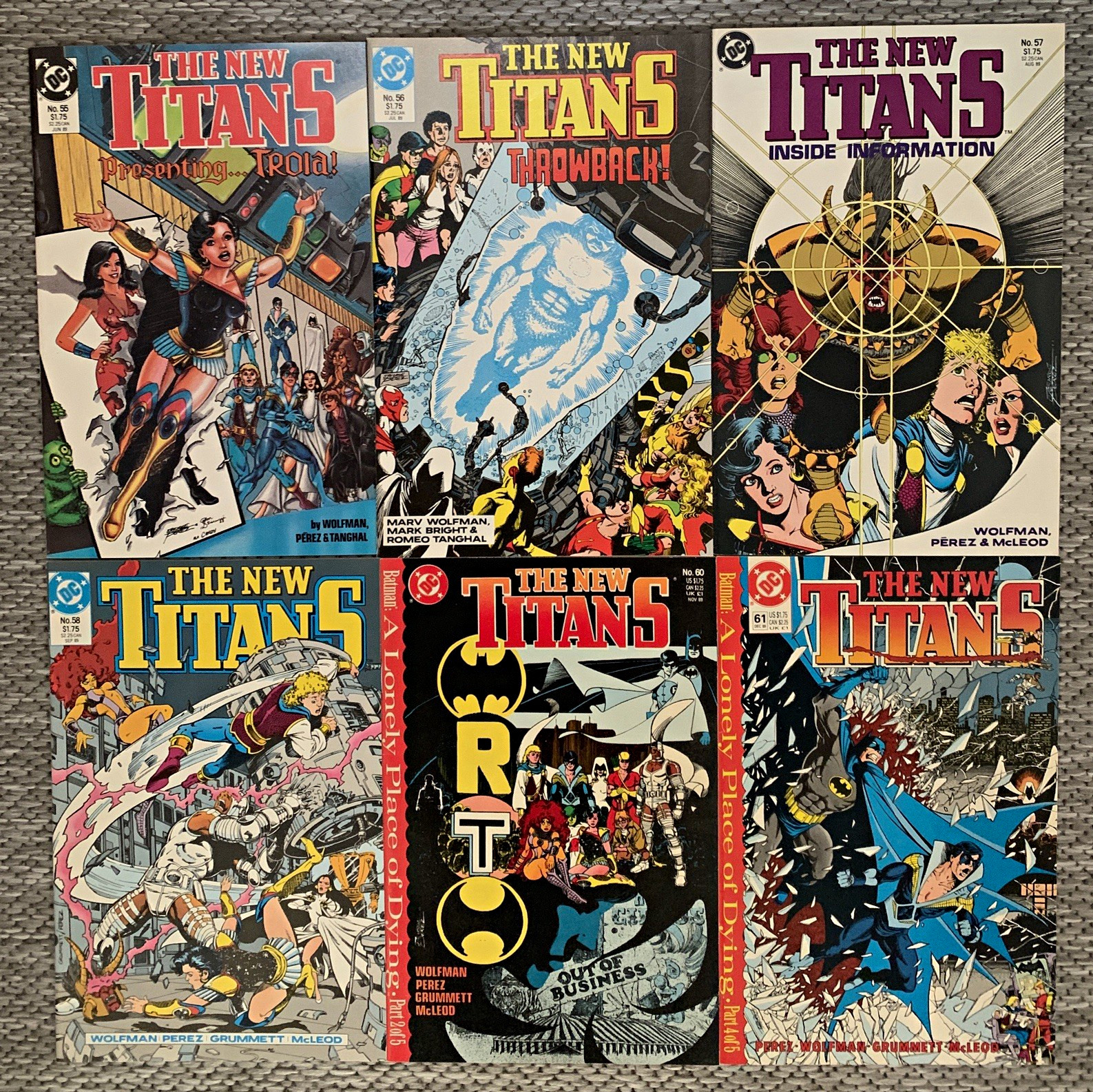 DC Comics Lot THE NEW TITANS #55 56 57 58 60 61 VF+VF/NM 1989 Batman Nightwing