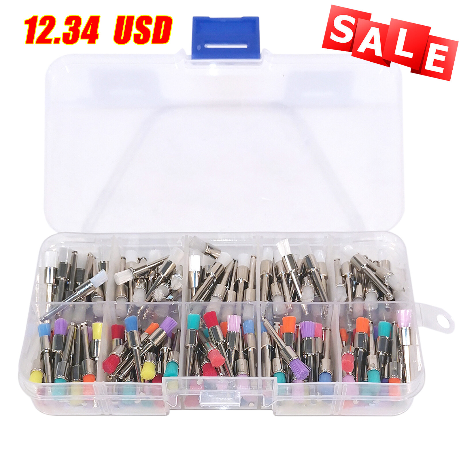 200PC Dental White & Colorful Nylon Latch Flat Polishing Polisher Prophy Brush