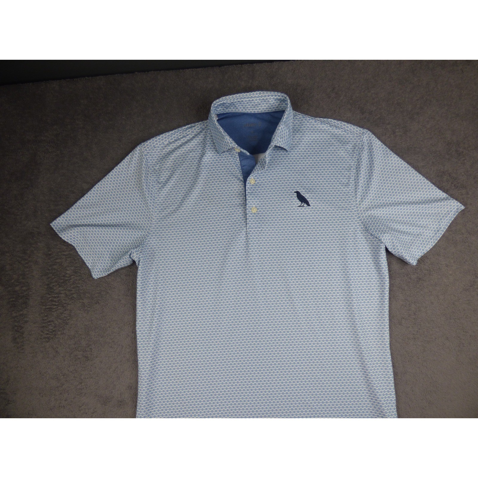 Johnnie-O Mens Small Blue Geometric Floral Prep-Performance Golf Polo Shirt