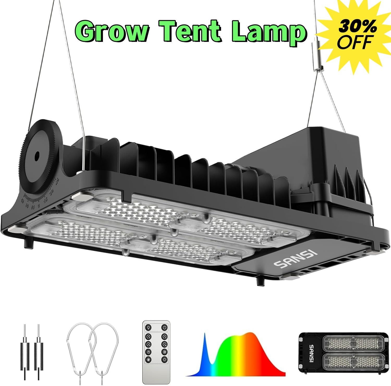 SANSI Grow Light 100W=1000W Full Spectrum for Indoor Plants Tent Growing Lamp