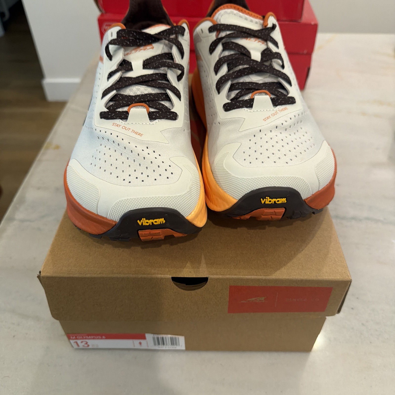 Altra Olympus 6 Trail Running Shoes Men’s Size 13 Gray Orange Vibram Sole...