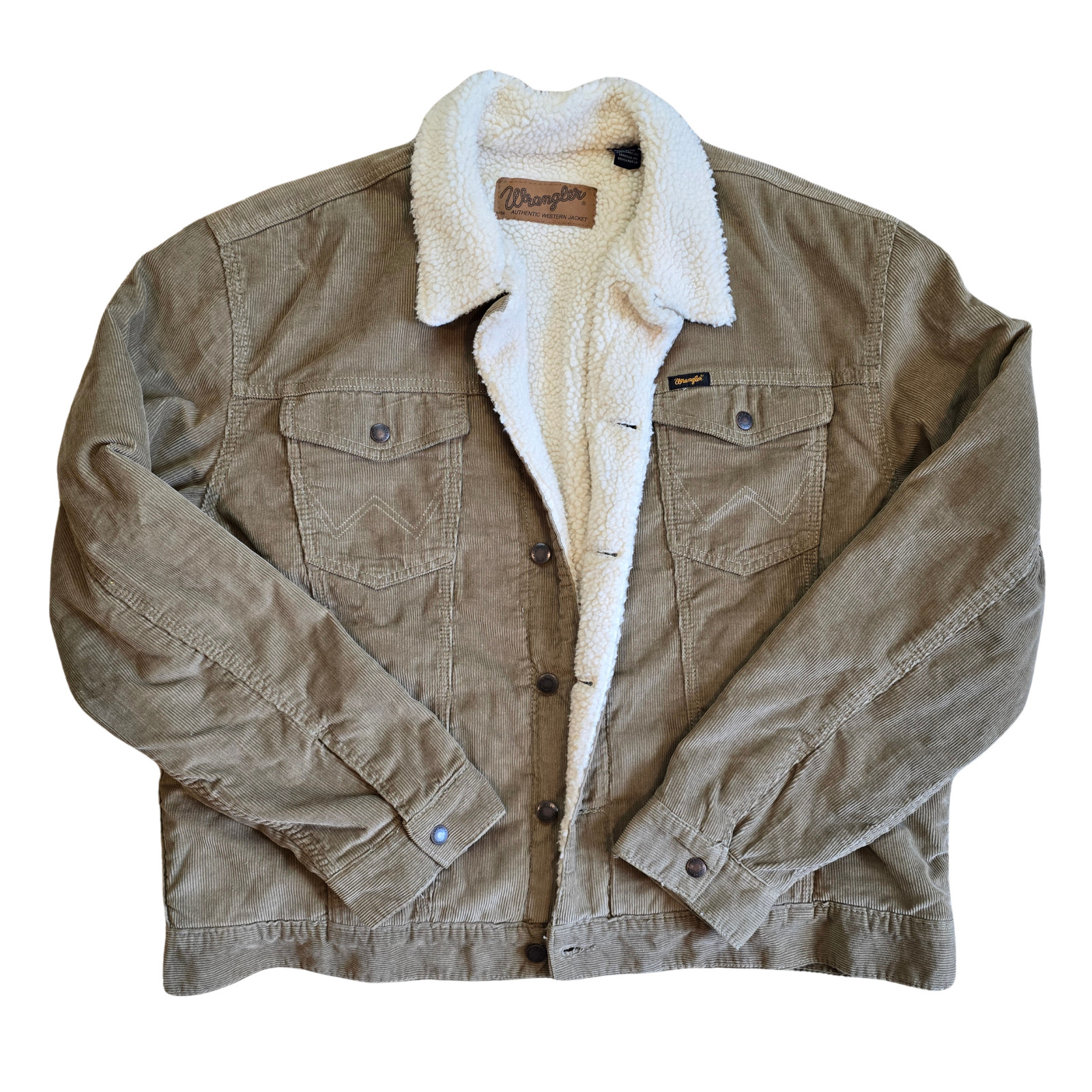 Wrangler Authentic Western Jacket | Mens XL | Tan Corduroy, Sherpa Lined