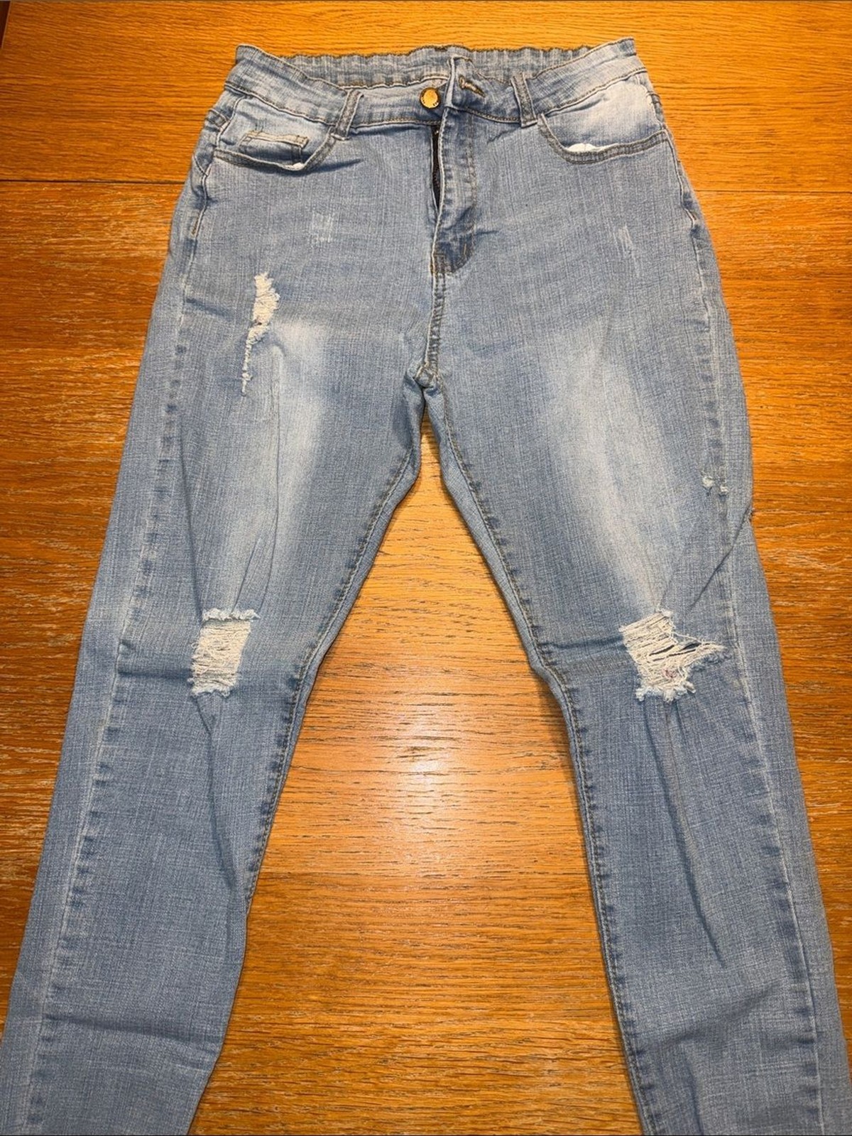 SHEIN Light Wash Distressed Skinny Jeans