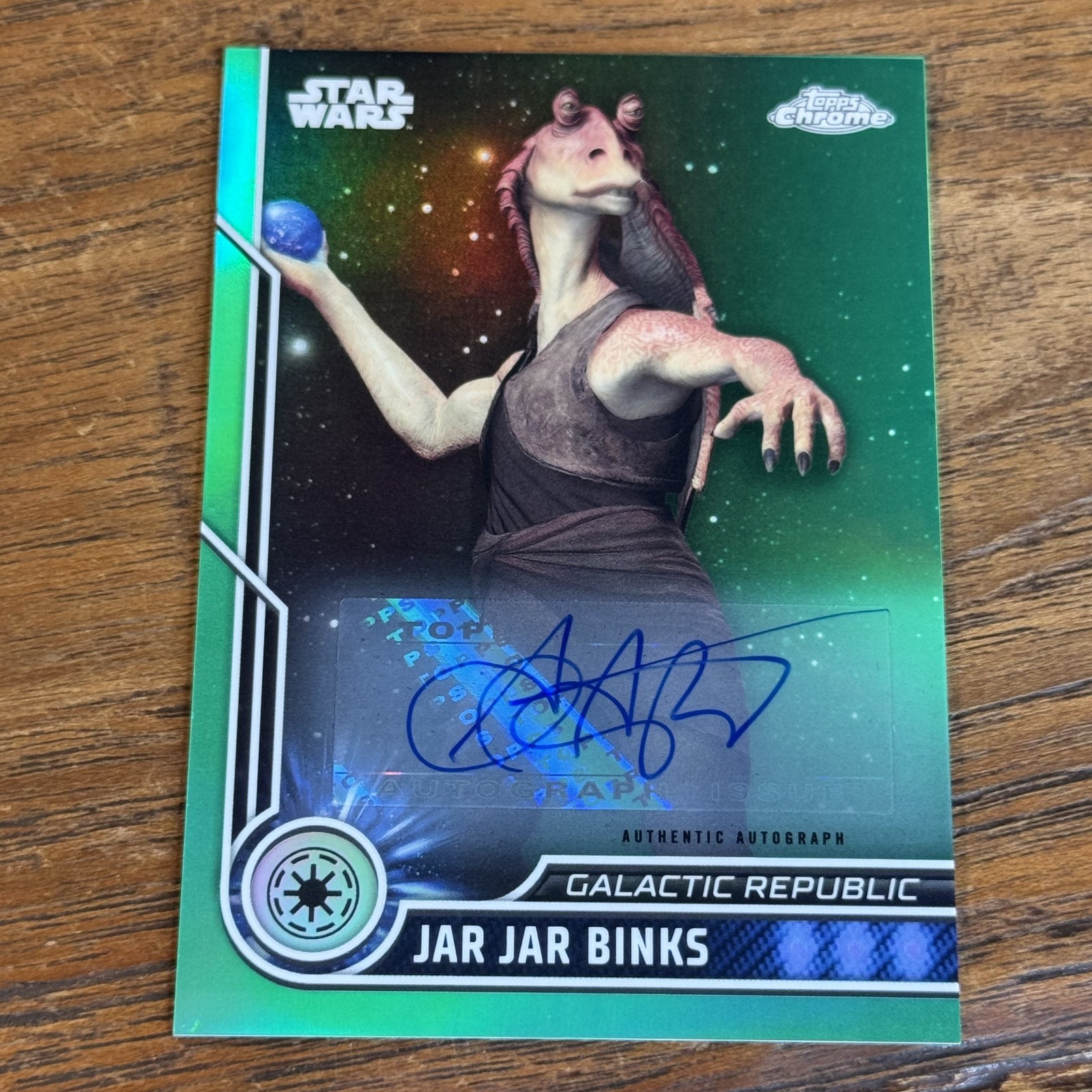 Ahmed Best Jar Jar Binks 2023 Topps Chrome Star Wars GREEN 41/99 AUTO Card #61