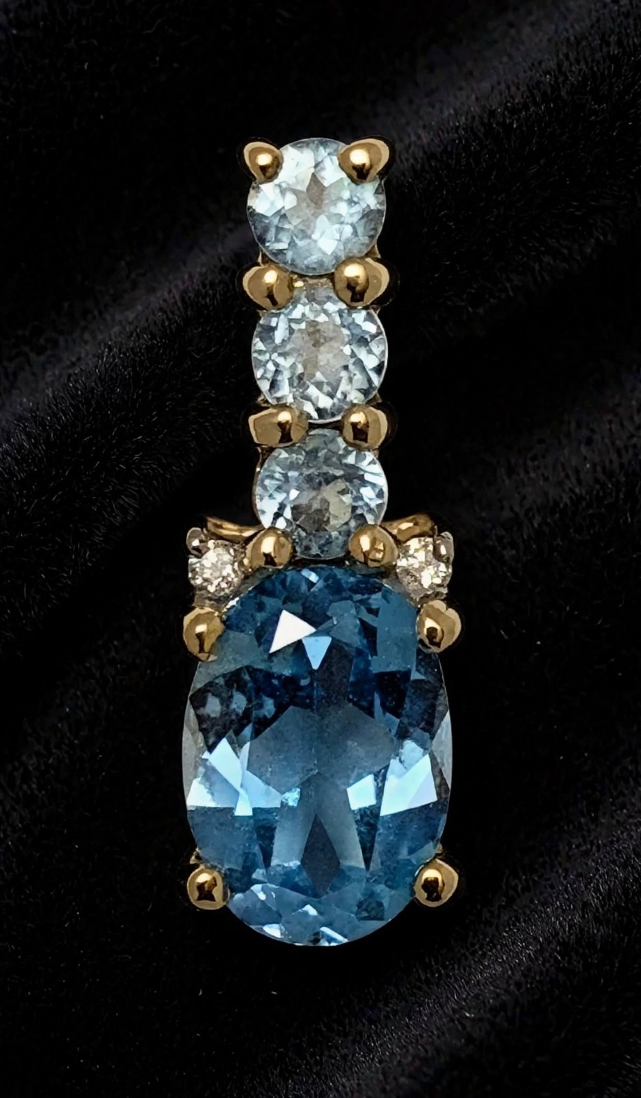 14K Gold ~Blue Topaz Pendant~ w/Diamond Accents Vintage Krementz