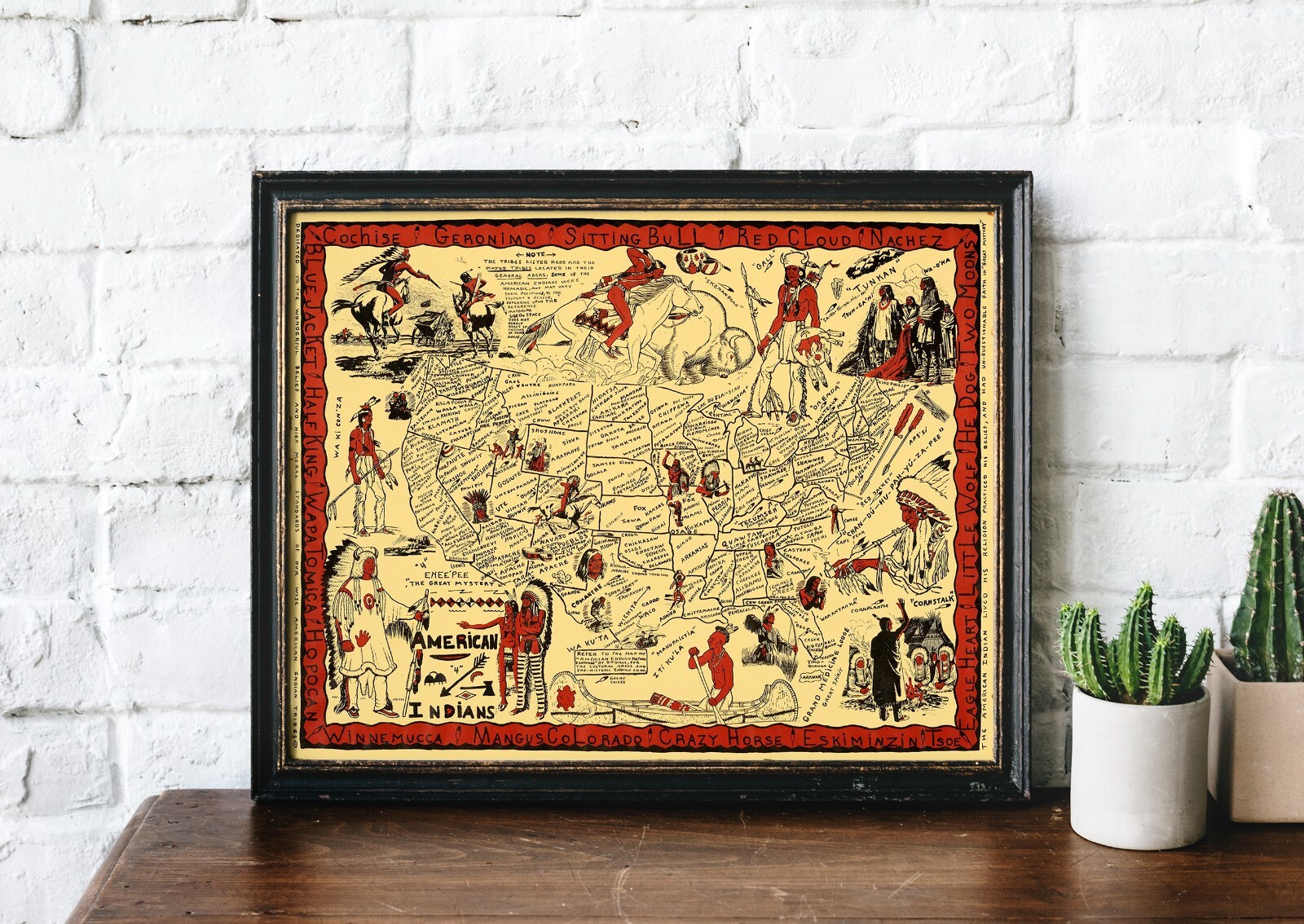 Pictorial Map of Native American Indian Tribes Wall Art Poster Print Decor