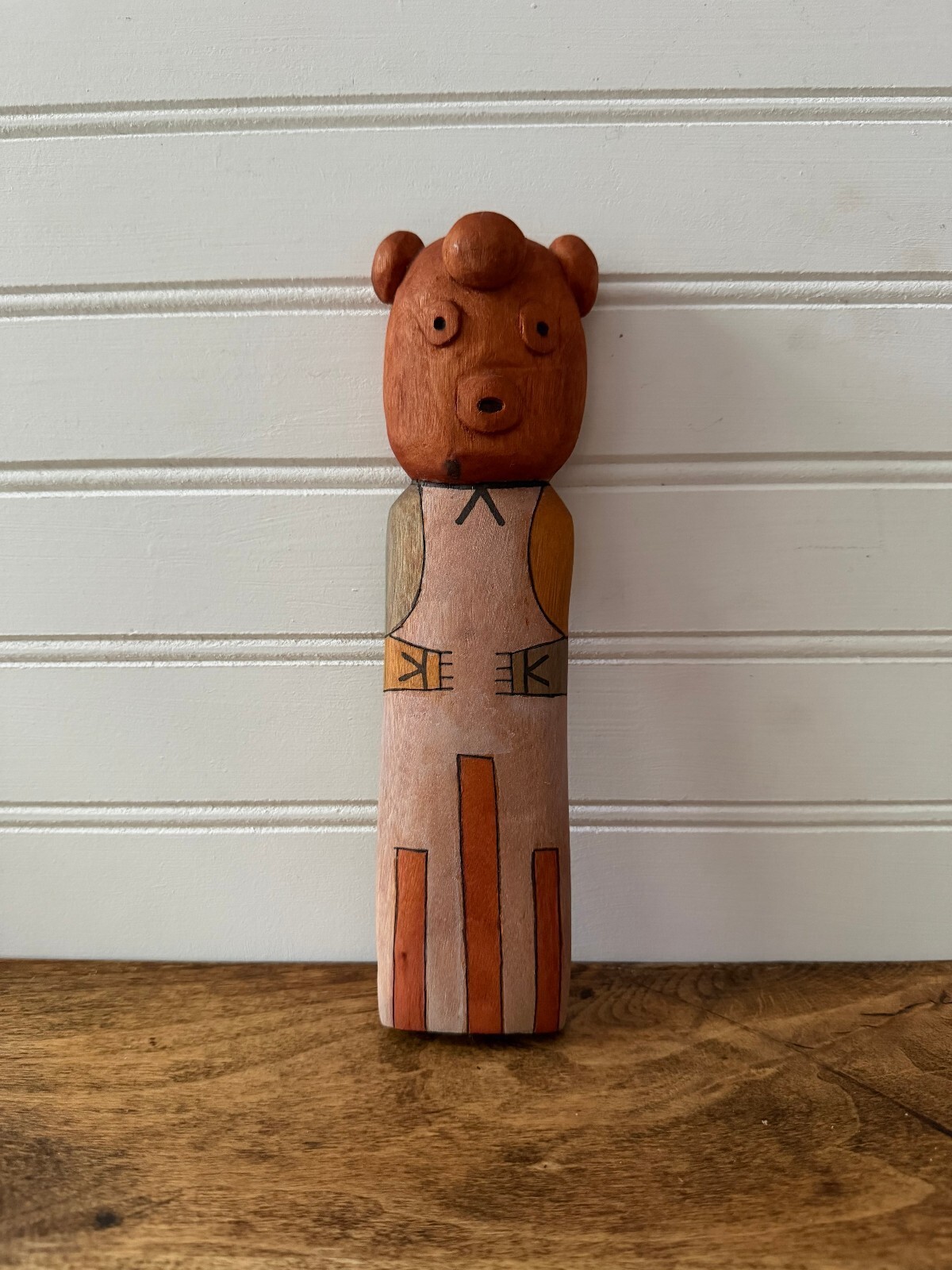 Authentic Hopi Bear Hon Katsina Doll Michael George Signed Cottonwood Flat Style
