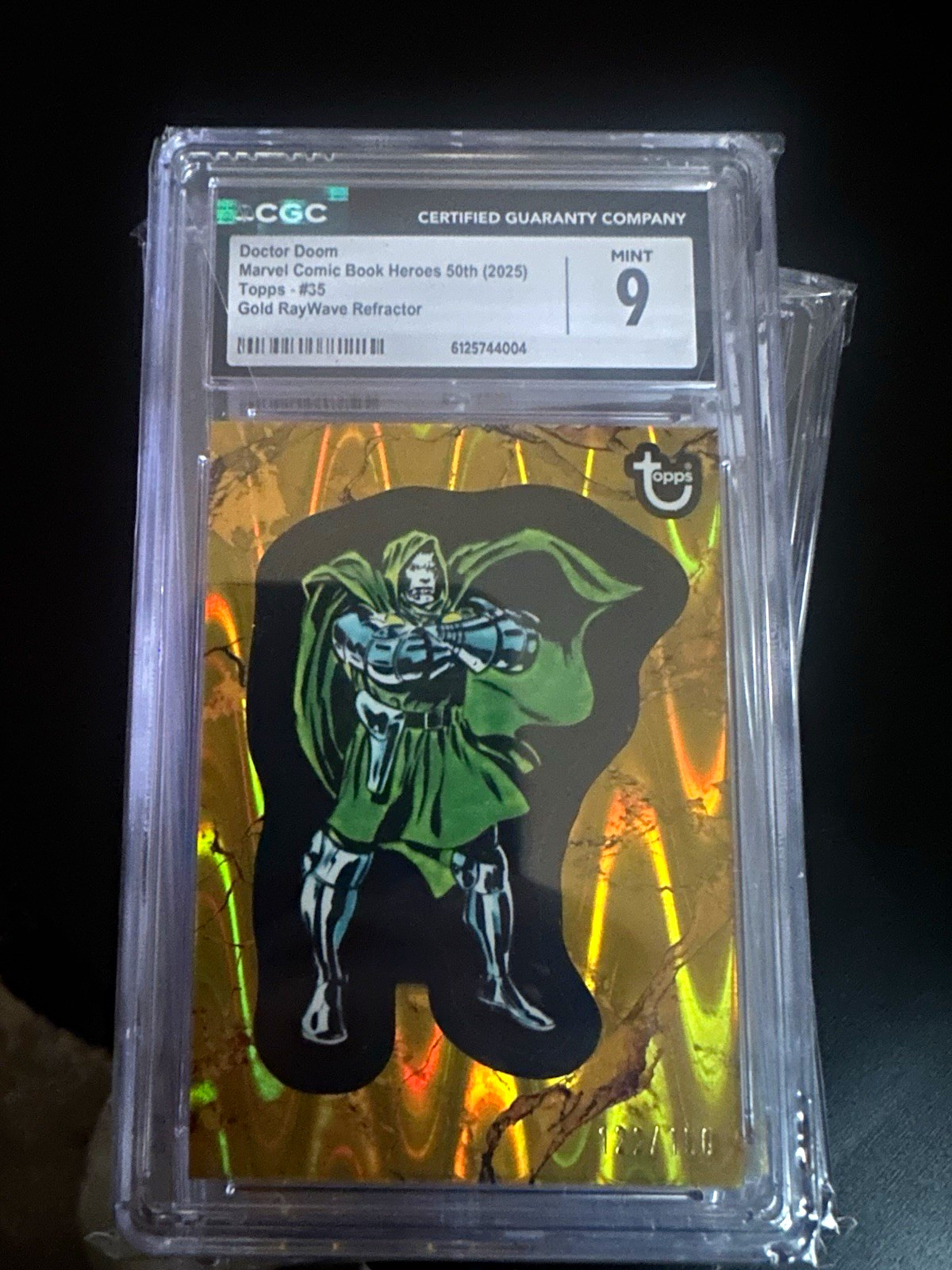 Topps 2025 Marvel Comic Book Heroes 50th Doctor Doom #35 Gold RayWave CGC 9 Topps 2025 Marvel Comic Book Heroes 50th Doctor Doom #35 Gold RayWave CGC 9