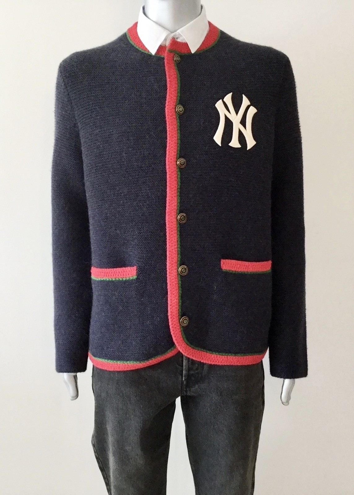 Gucci x MLB New York Yankees Alpaca Wool Cardigan - Ink Navy / Red - Size L