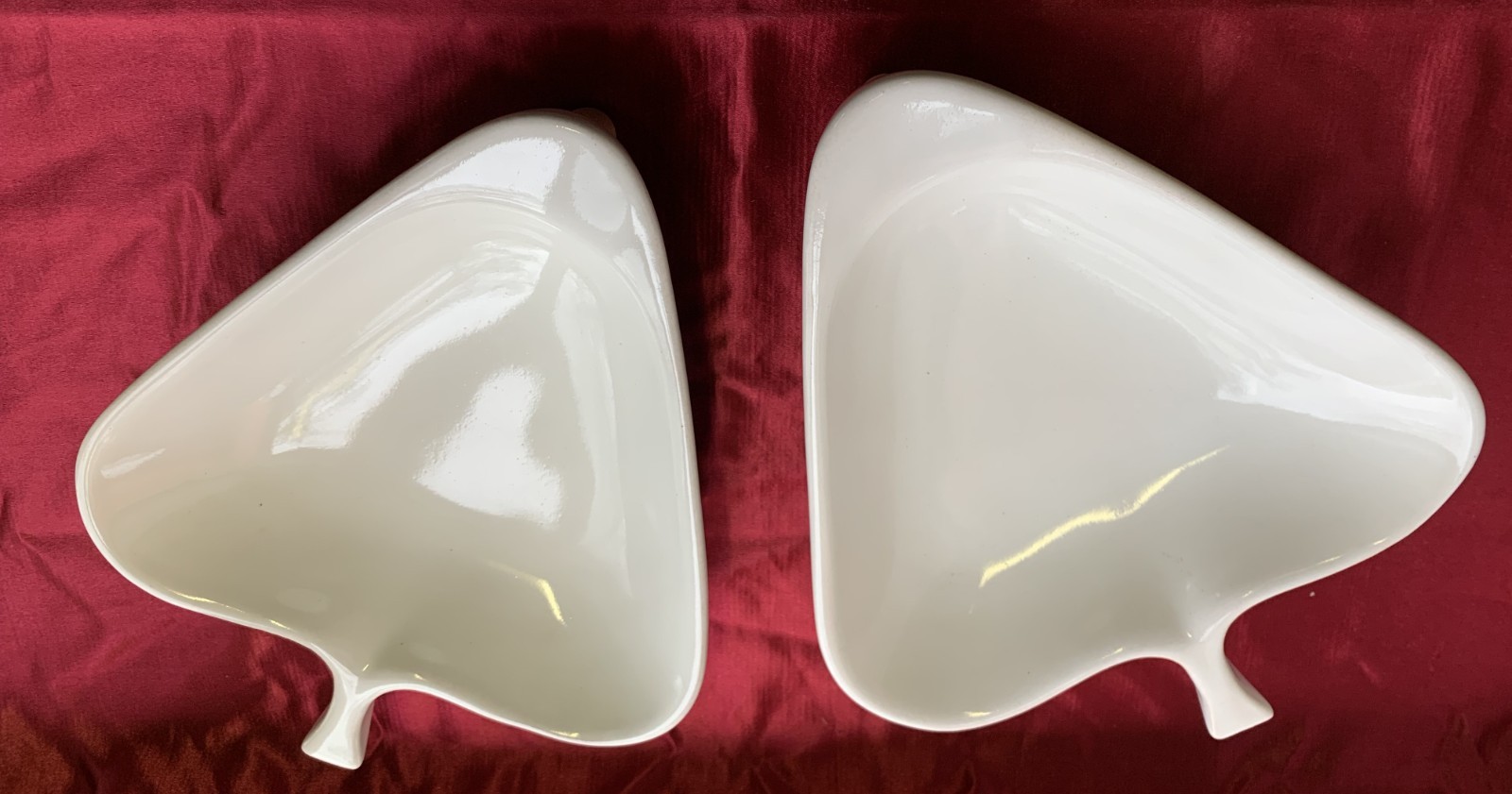 Pair Vintage Bennington White Glaze Pottery Modular Dipping Trays Starburst Mark