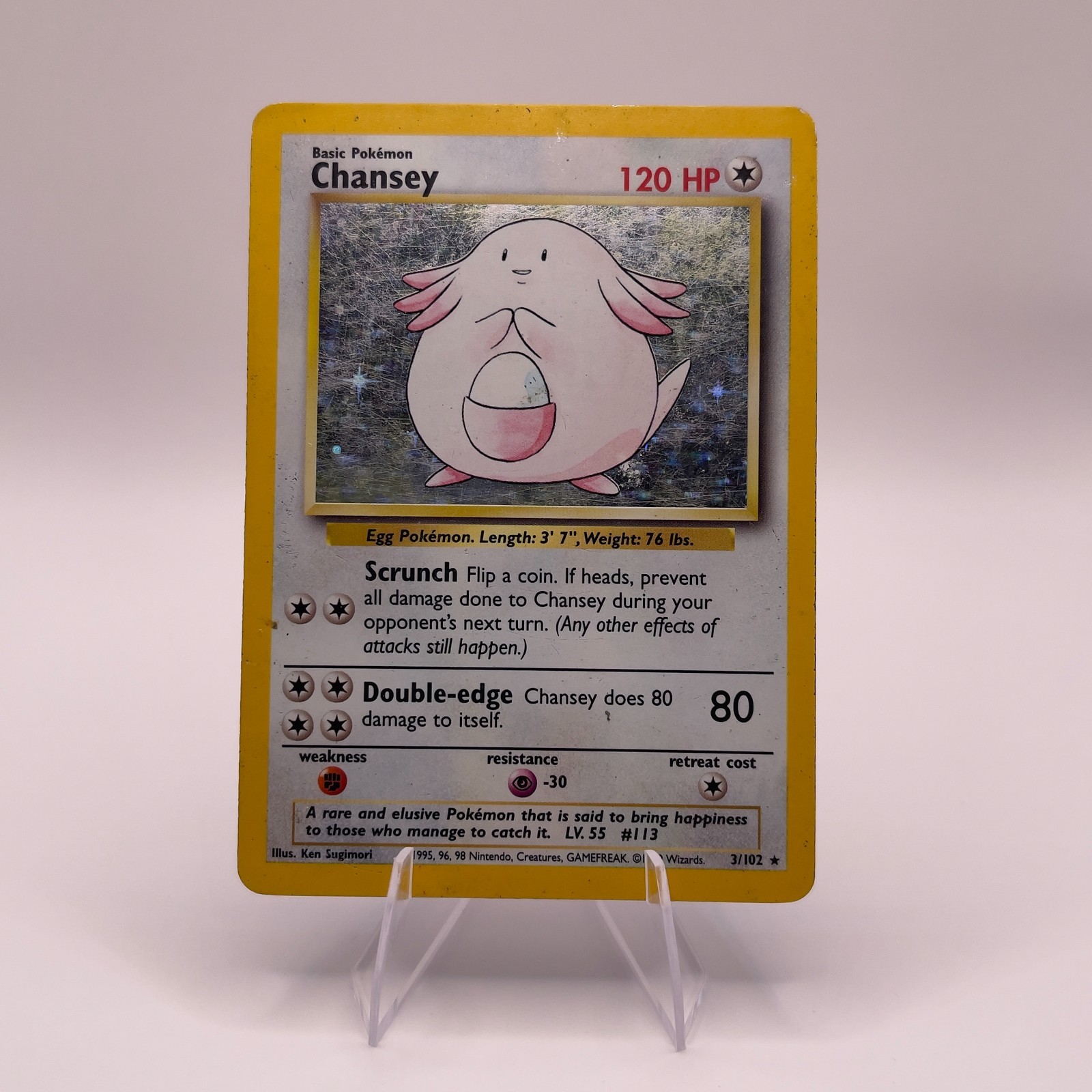 Chansey 3/102 1999 Pokemon Base Set Holo Rare MP English
