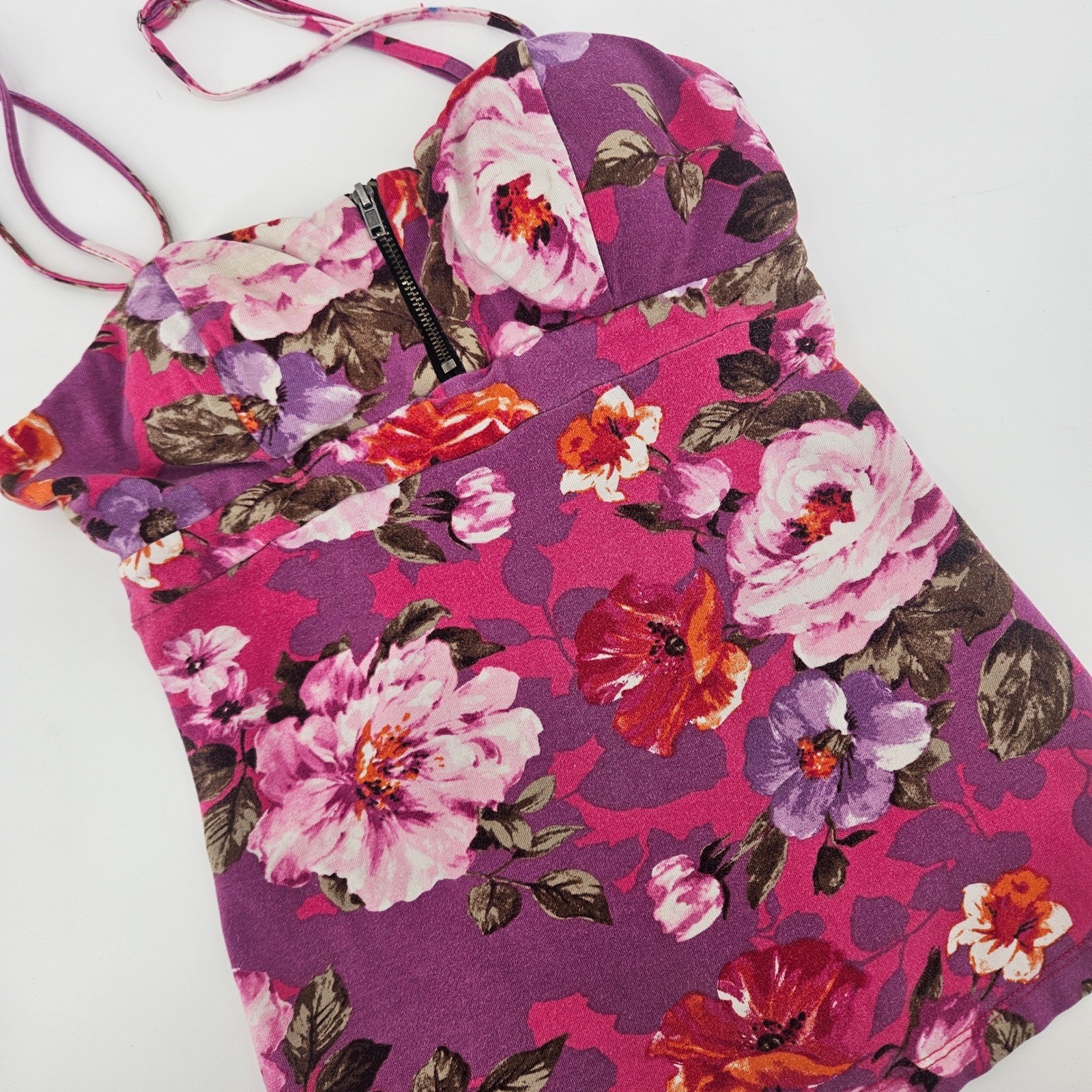 No Boundaries Women Small Cami Floral Zipper Smocked Boho Y2K Tank No Boundaries Women Small Cami Floral Zipper Smocked Boho Y2K Tank