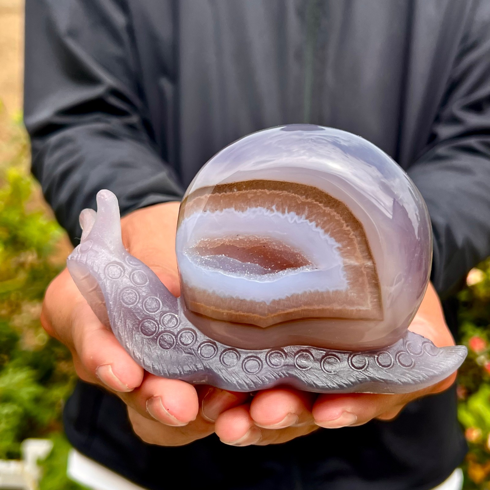 374G  Natural Ocean Agate Snail Hand Carving Gemstone Ornament Home Decoration