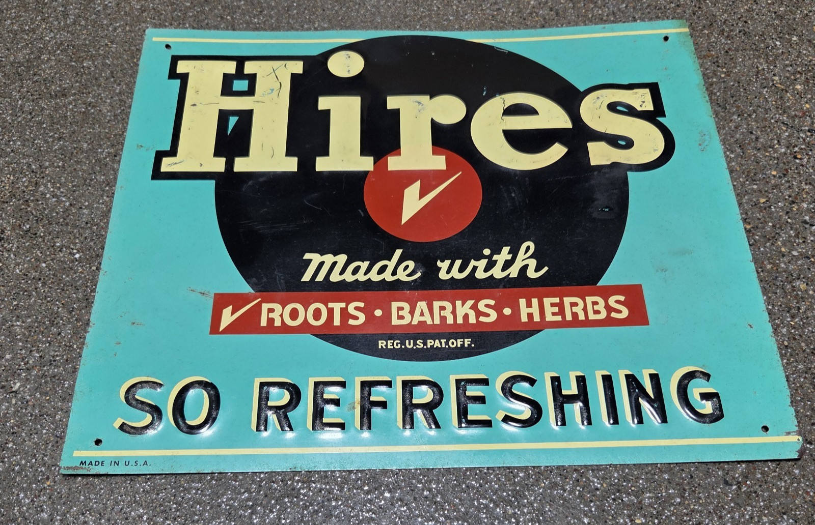 Vintage 1950s, HIRES ROOT BEER ,SO REFRESHING, Original Tin tacker. 12x14