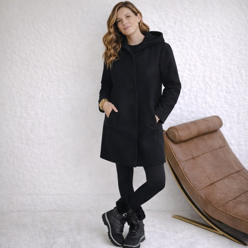COS Wool Cashmere Hooded Duffle Coat Black Sz 38/US M $245
