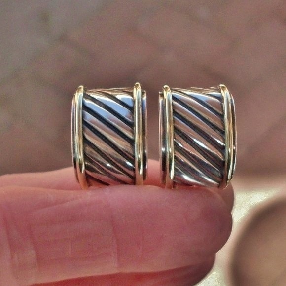 Retired & Vintage David Yurman Cigar Band Earrings - 14K/925 - Omega Backs