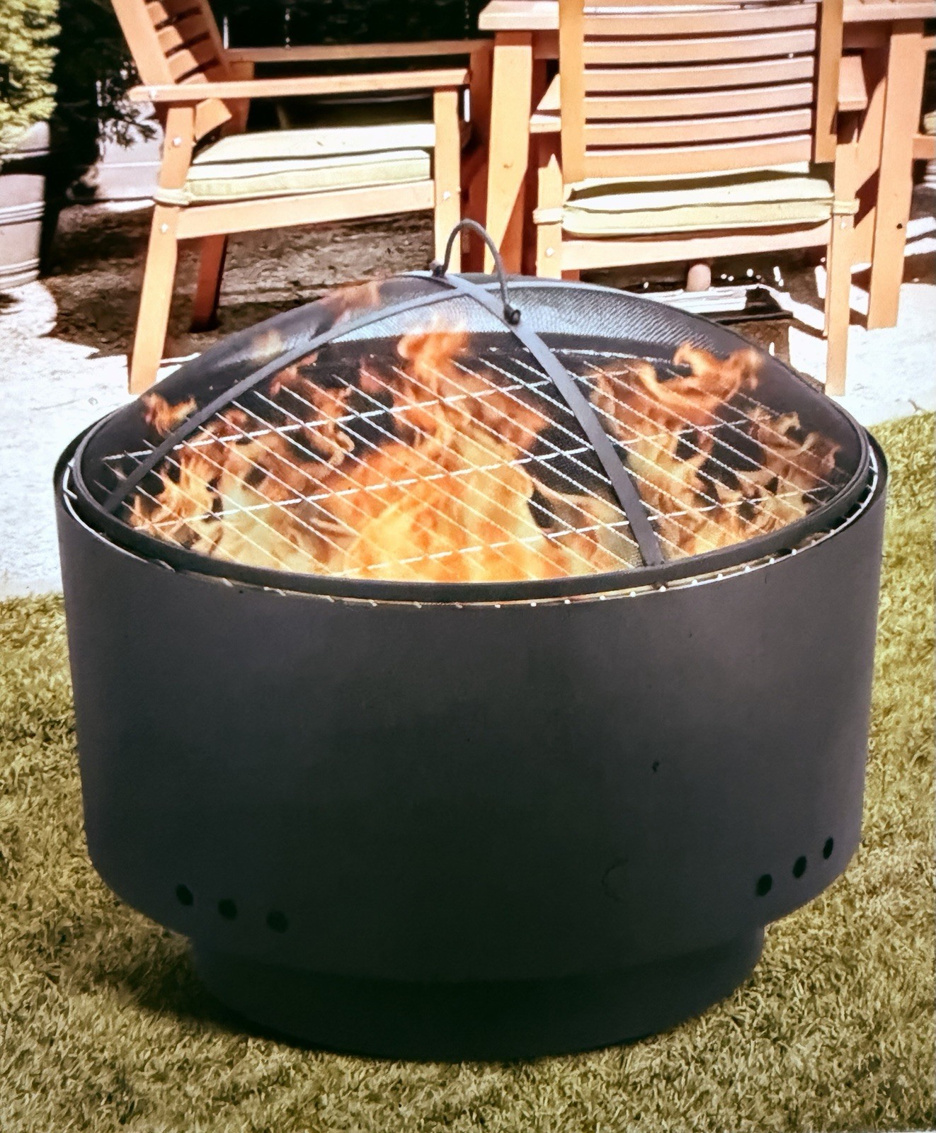 26” Smokeless Fire Pit w/ Cooking Grate, Lid, Poker & Cover 26” Smokeless Fire Pit w/ Cooking Grate, Lid, Poker & Cover
