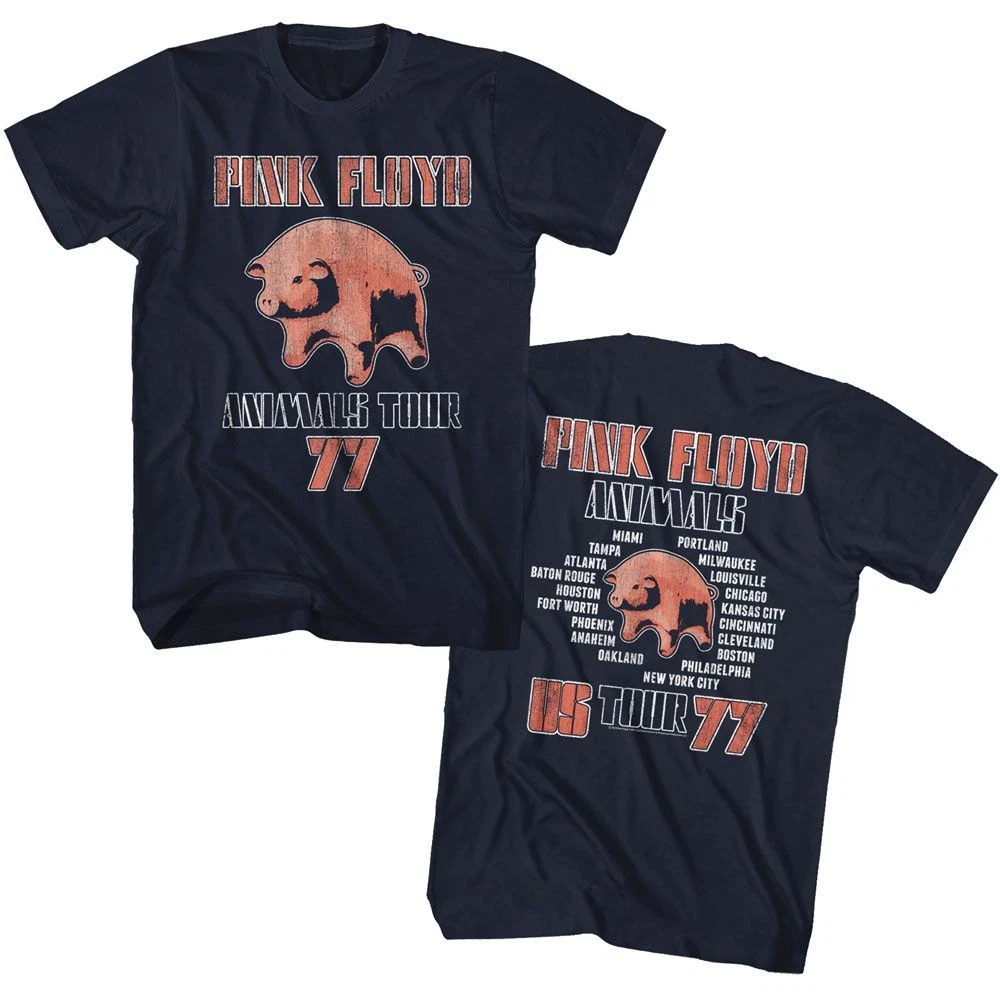 Animals Tour 1977 Cities Reprint Navy Music Band T-Shirt