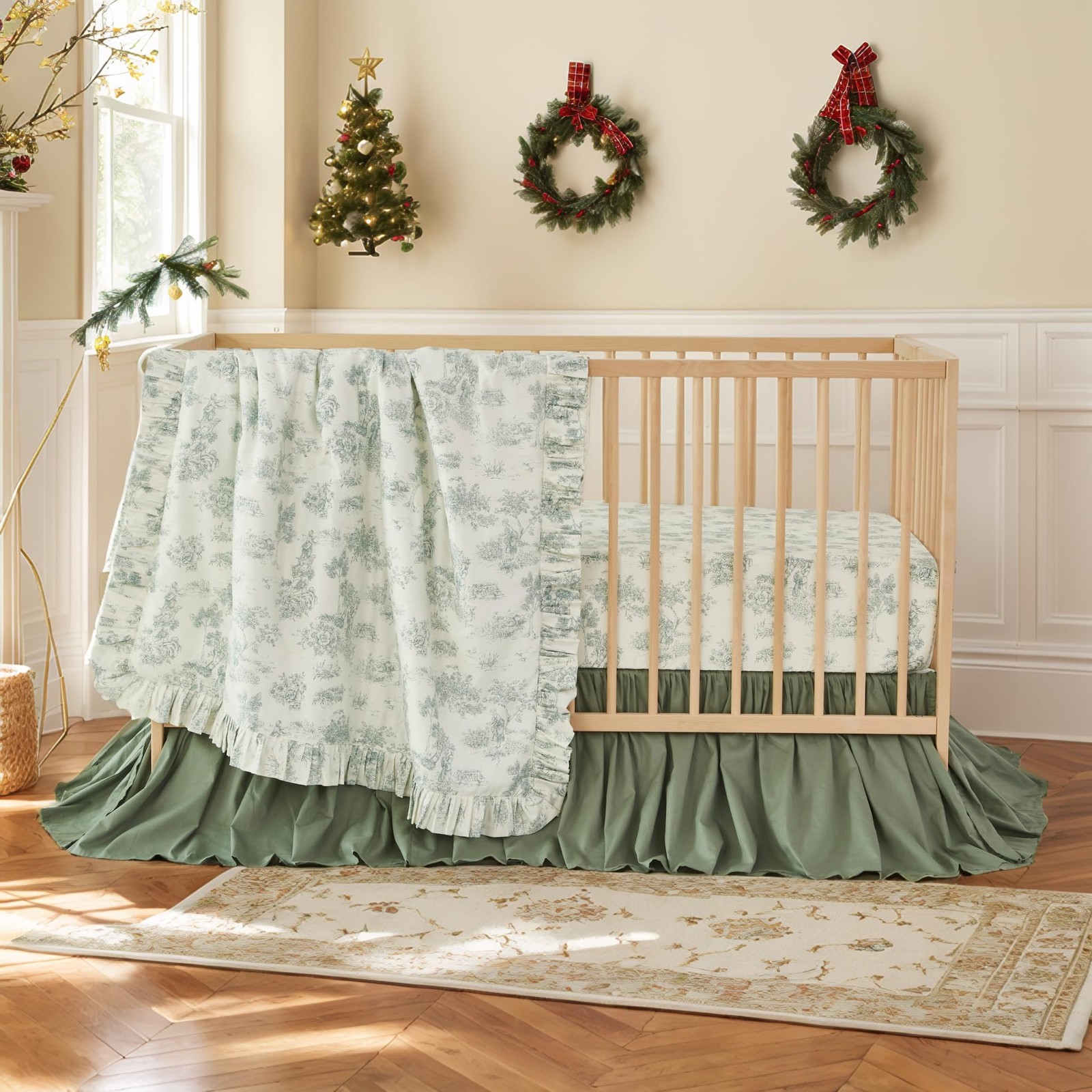 Brandream 3 Piece French Country Toile Crib Bedding Set Girls Vintage Green Brandream 3 Piece French Country Toile Crib Bedding Set Girls Vintage Green