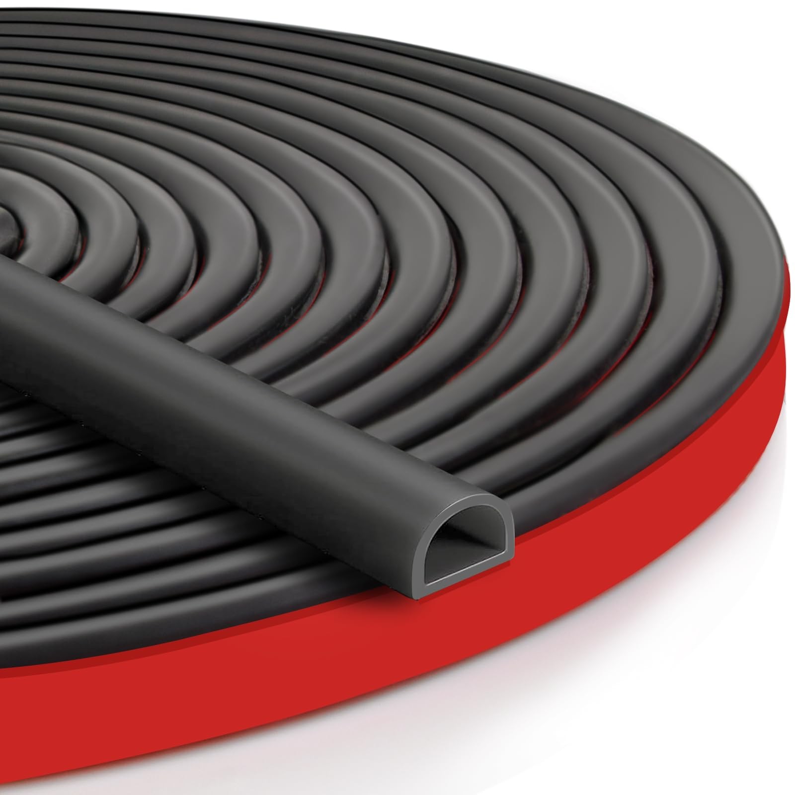 19.7Ft Silicone Weather Stripping D Shaped Adhesive Seal Strip Black 3/8x1/4
