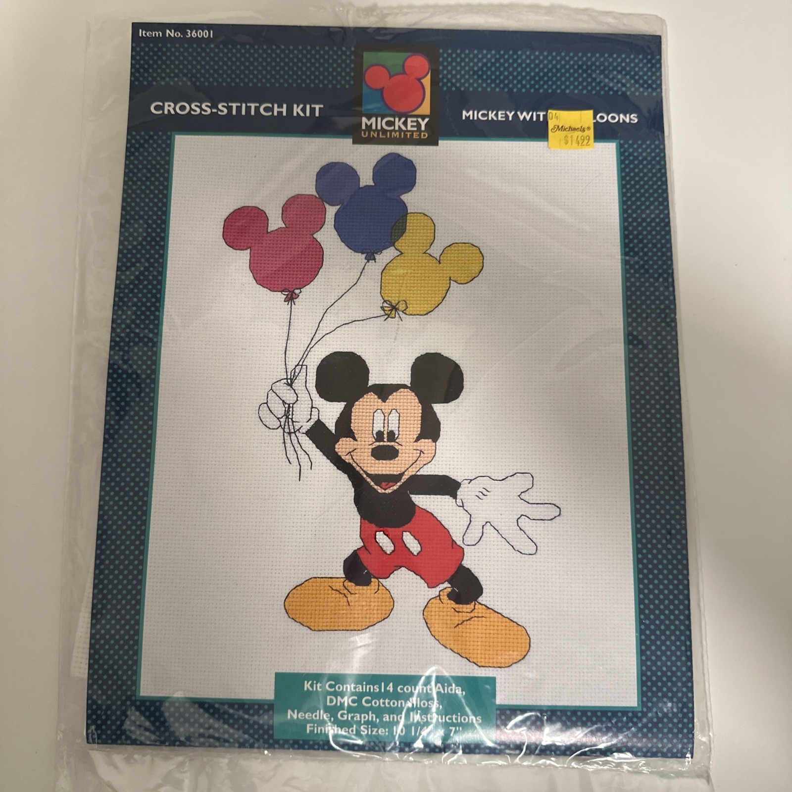 NEW  Open Disney Mickey Unlimited Counted Cross Stitch Kit  Mickey With Balloons