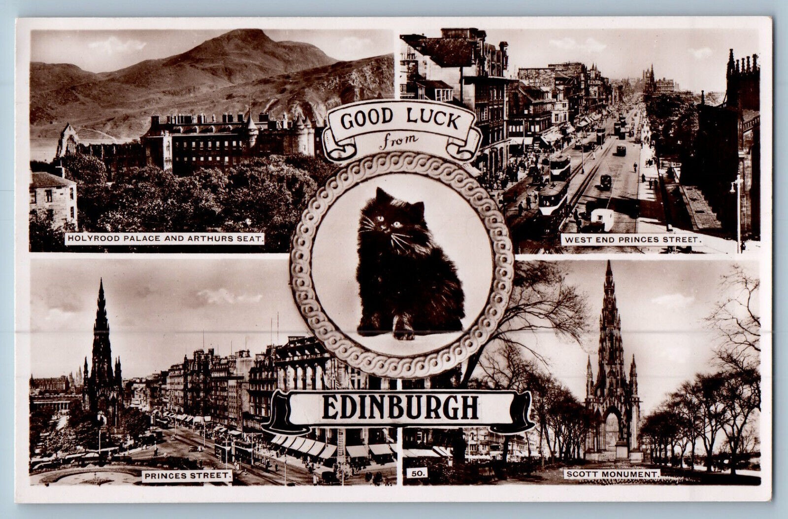 Scotland Postcard Goodluck from Edinburgh Multiview c1940\'s RPPC Photo