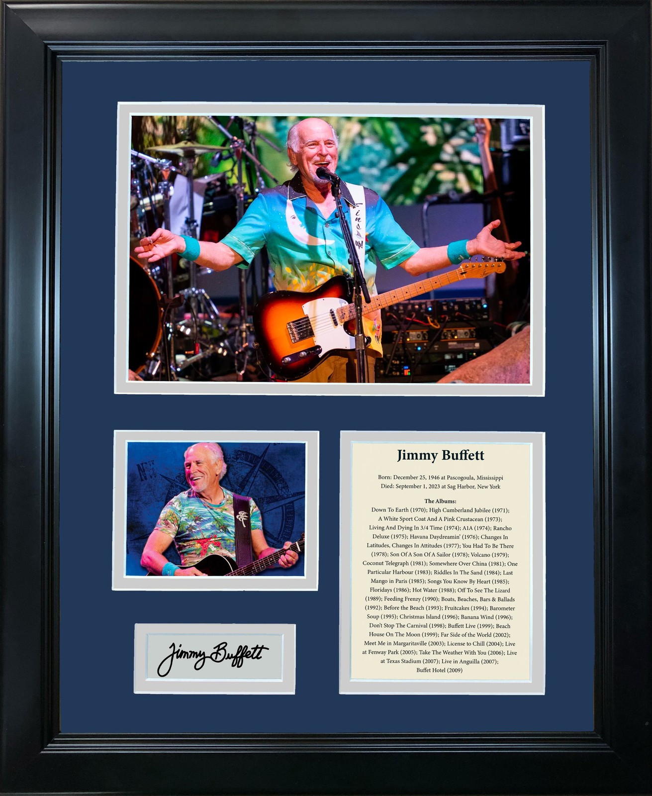 Framed Jimmy Buffett Facsimile Laser Engraved Signature Auto 12x15 Music Photo