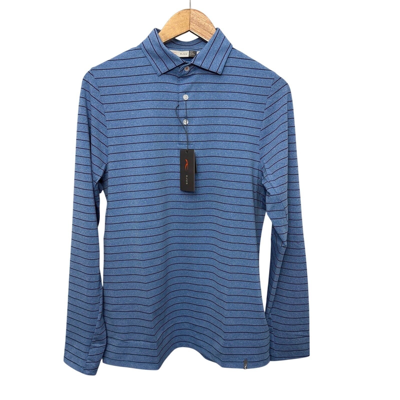 KJUS Polo Shirt Men\'s Medium Soren Melange Stripe Long Sleeve UPF 50 Blue Golf KJUS Polo Shirt Men\'s Medium Soren Melange Stripe Long Sleeve UPF 50 Blue Golf