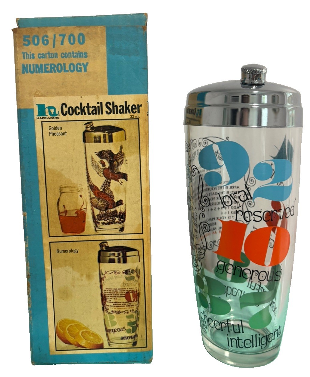 Vintage Hazelware Cocktail Shaker Numerology Design Hazel Atlas 1960's USA Vintage Hazelware Cocktail Shaker Numerology Design Hazel Atlas 1960's USA