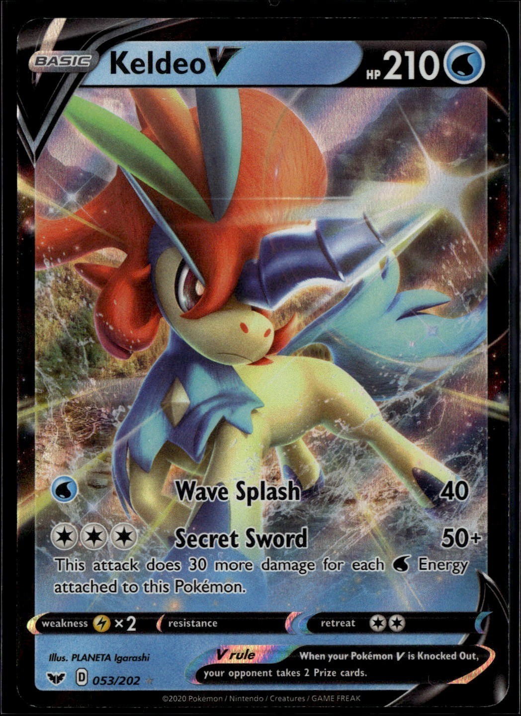 Keldeo V 053/202 SWSH01: Sword & Shield Base Set Ultra Rare Holo Pokemon TCG NM