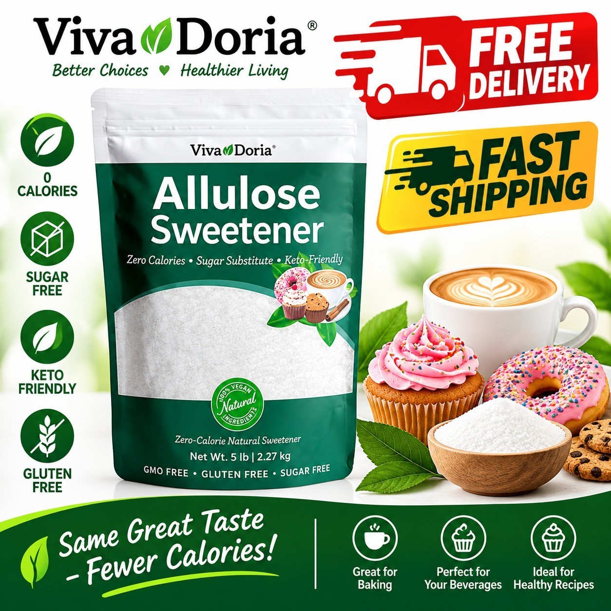 Viva Doria Allulose Sweetener, 5 lb (2.27 kg) | Zero 80 Ounce (Pack of 1) Viva Doria Allulose Sweetener, 5 lb (2.27 kg) | Zero 80 Ounce (Pack of 1)