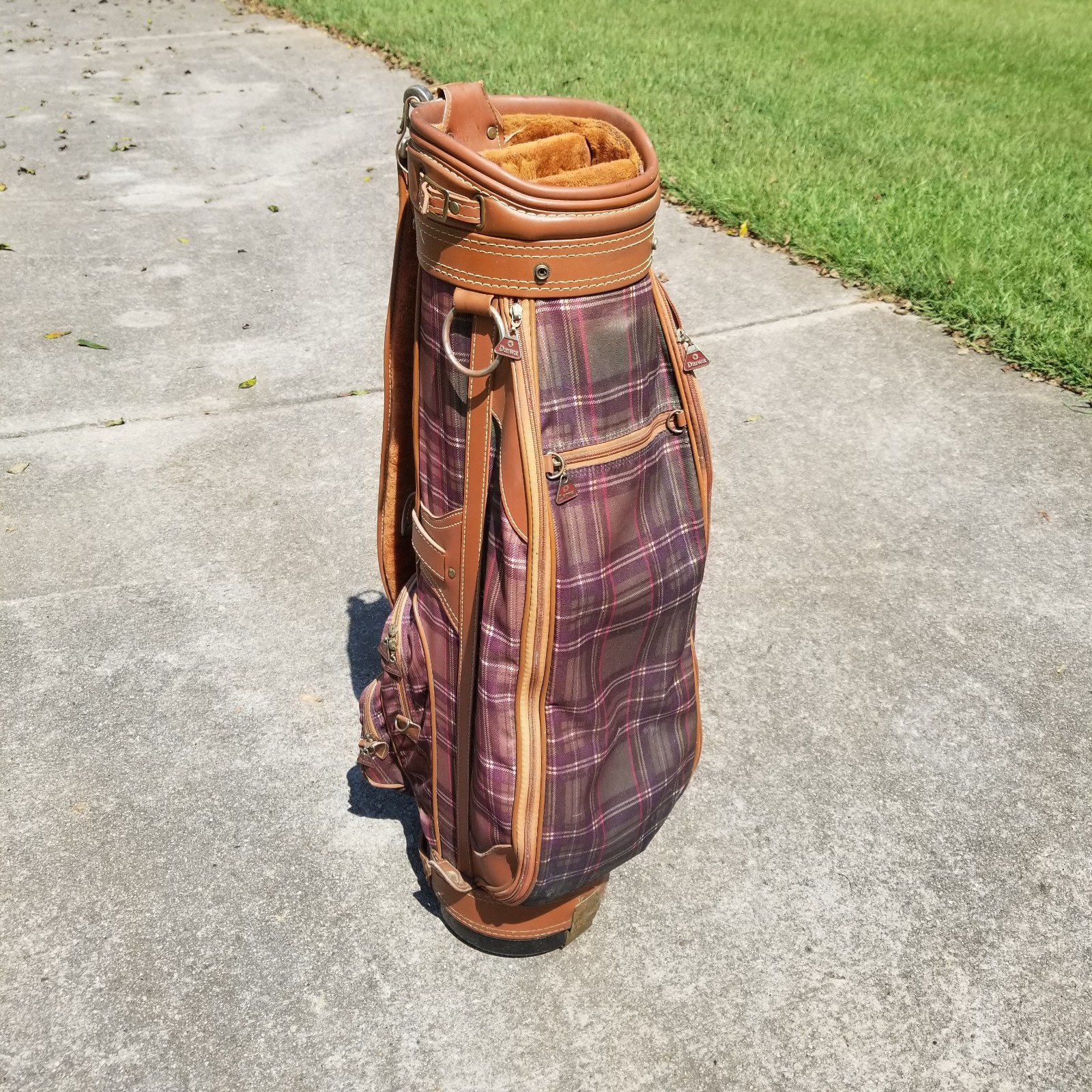 Vintage Daiwa Coach Collection Golf Cart Bag Plaid Tartan w/  Leather Trim