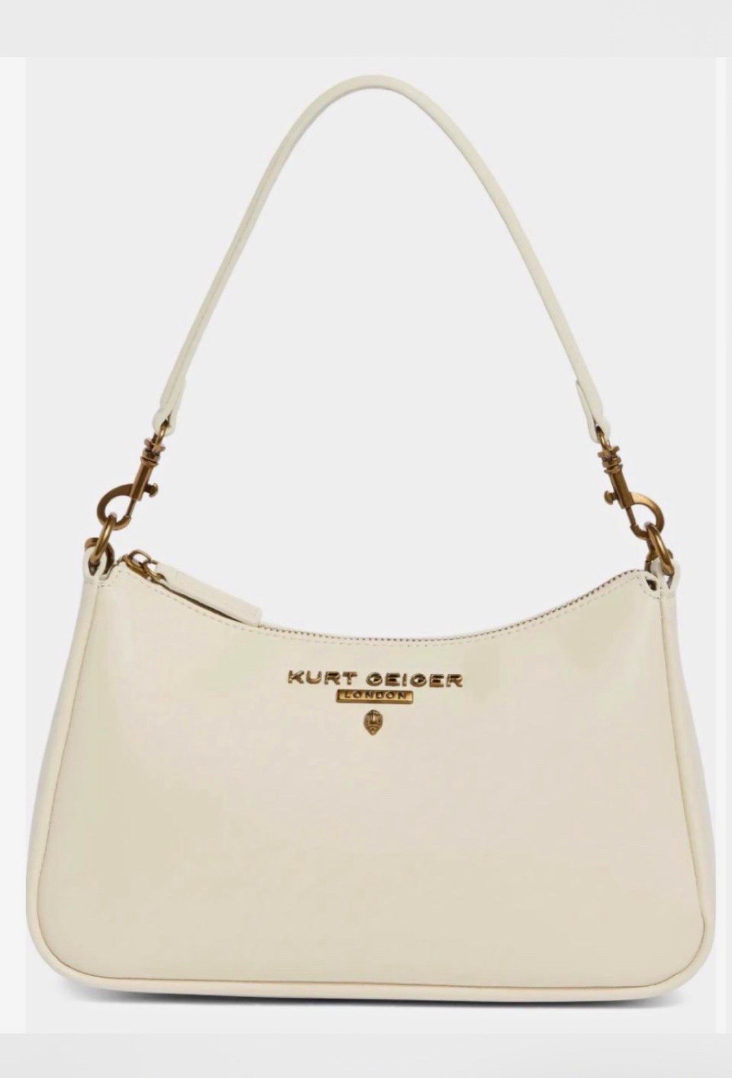 Kurt Geiger Ivory Shoulder Bag Zip Gold Hardware Chain Detachable Strap