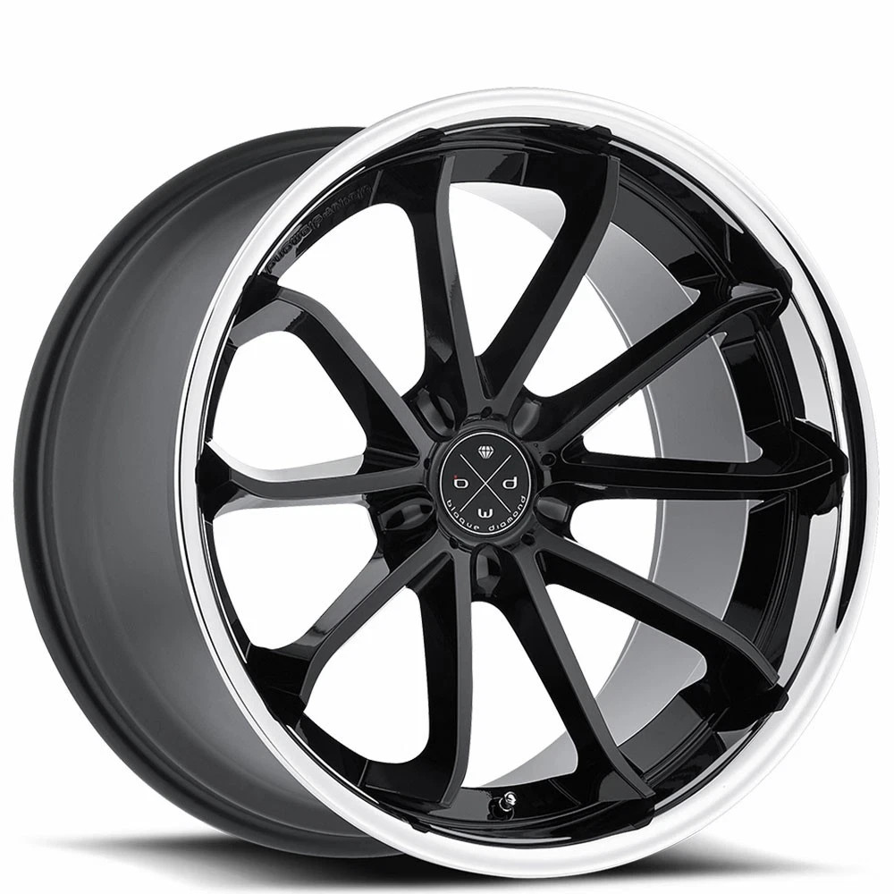 Blaque Diamond Wheels BD-23 Gloss Black with Chrome Lip 20x10 SINGLE WHEEL 5x112 Blaque Diamond Wheels BD-23 Gloss Black with Chrome Lip 20x10 SINGLE WHEEL 5x112