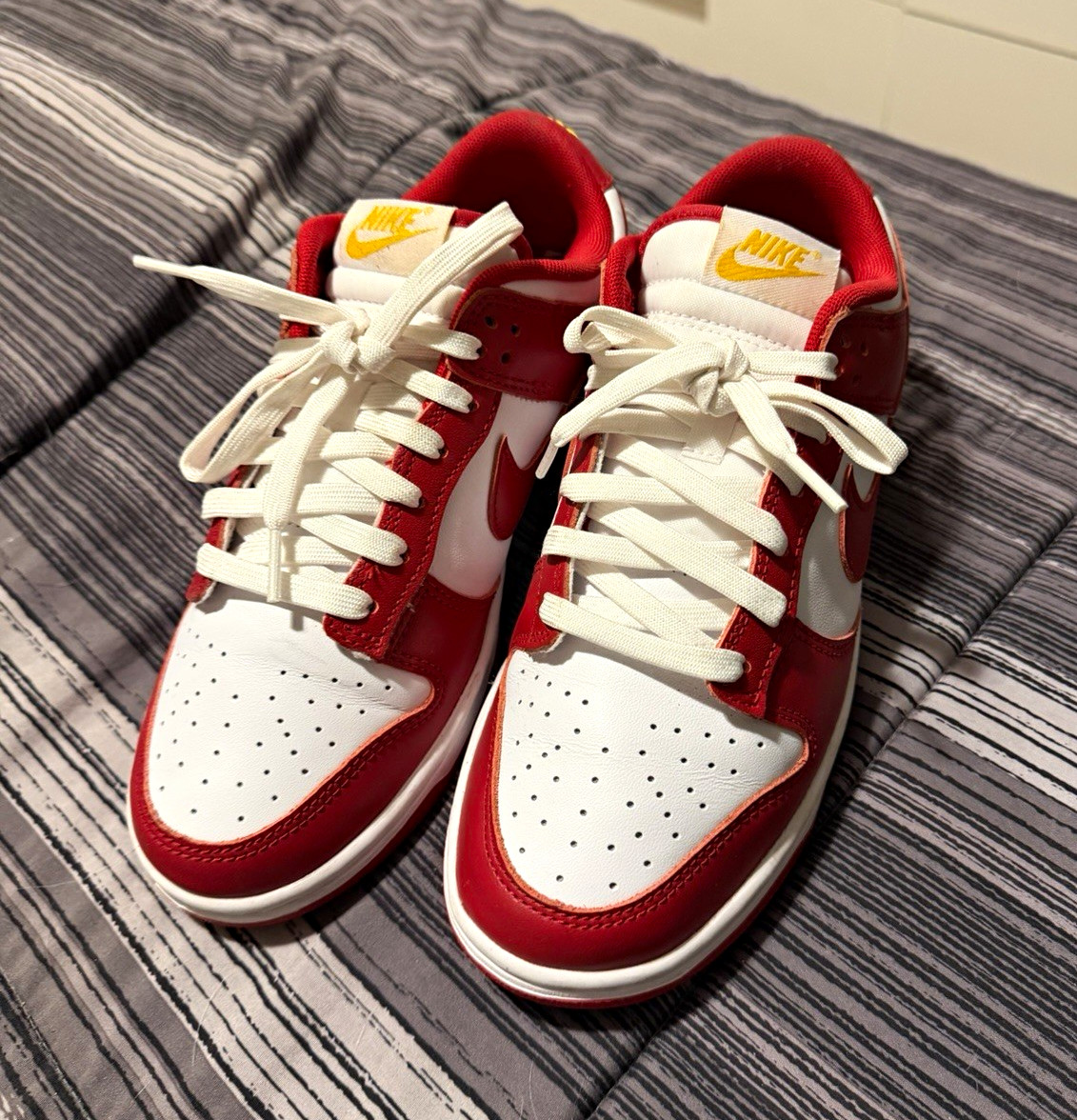 Nike Dunk Low Men\'s Red/White Colorblock Low Top Lace-Up Athletic Sneaker