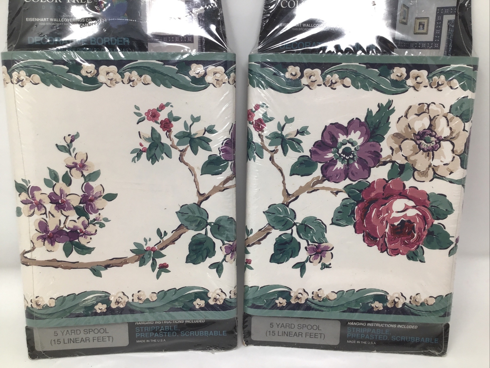 Vinyl Border Color Tree Designs Floral Pattern 2 Packs 5 Yds Each NIP