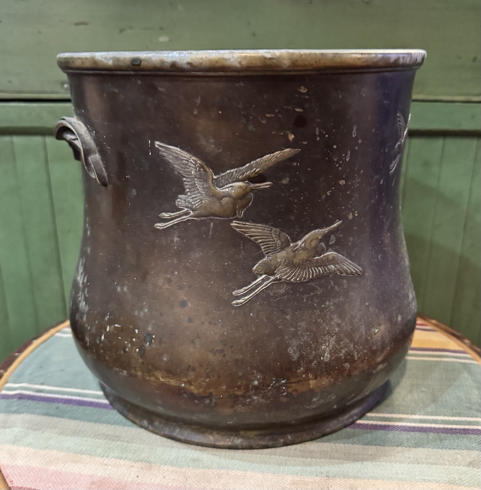 Antique Japanese Bronze Jardinere Caldron Planter  Pot