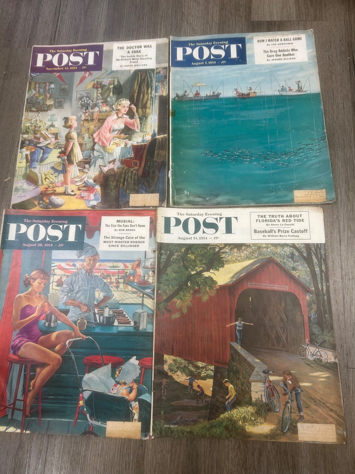 Saturday evening post August 7, August 14, August 28, 1954 lot of 3 good conditi