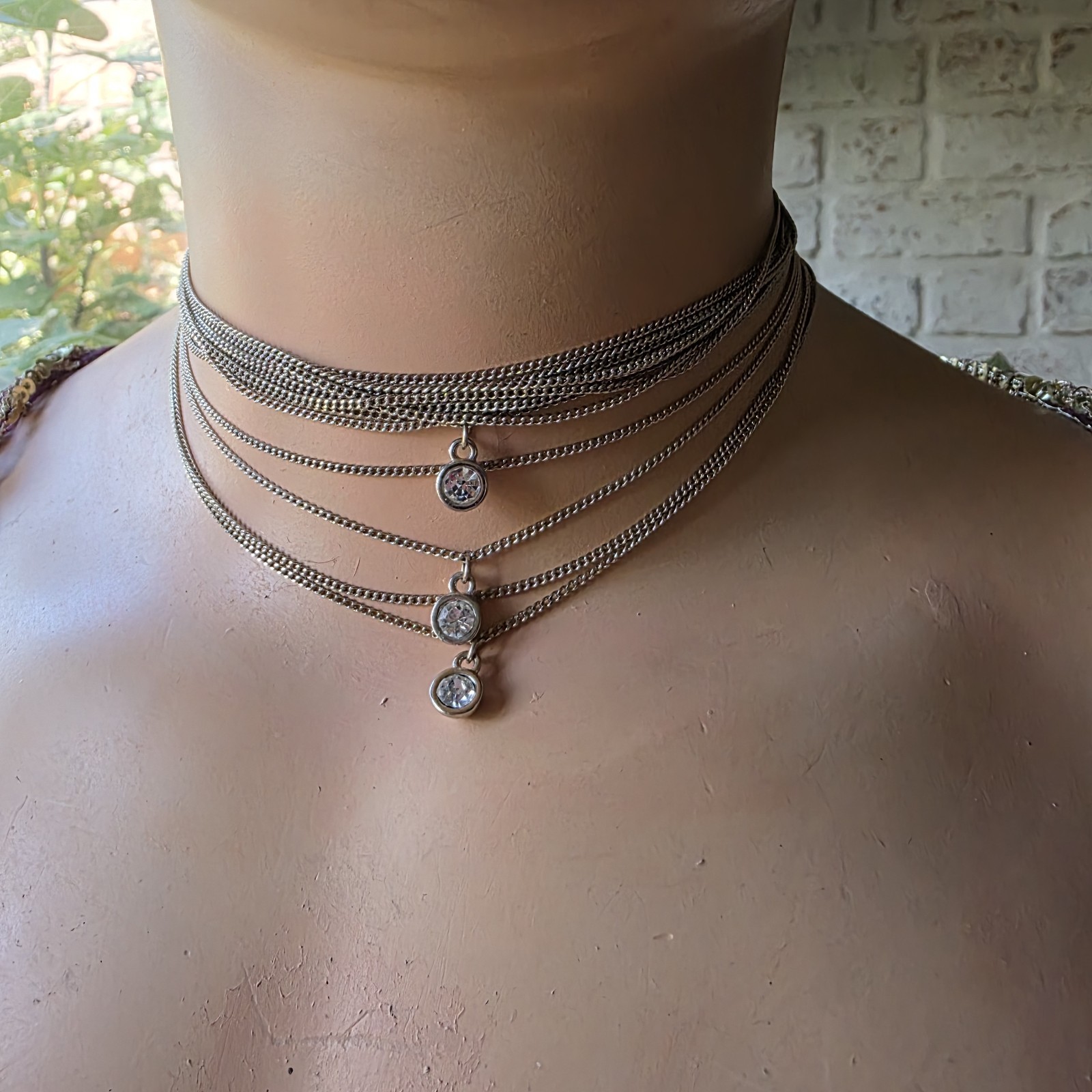 Jasper Conran silver tone multi-strand necklace with clear stone pendant drops Jasper Conran silver tone multi-strand necklace with clear stone pendant drops
